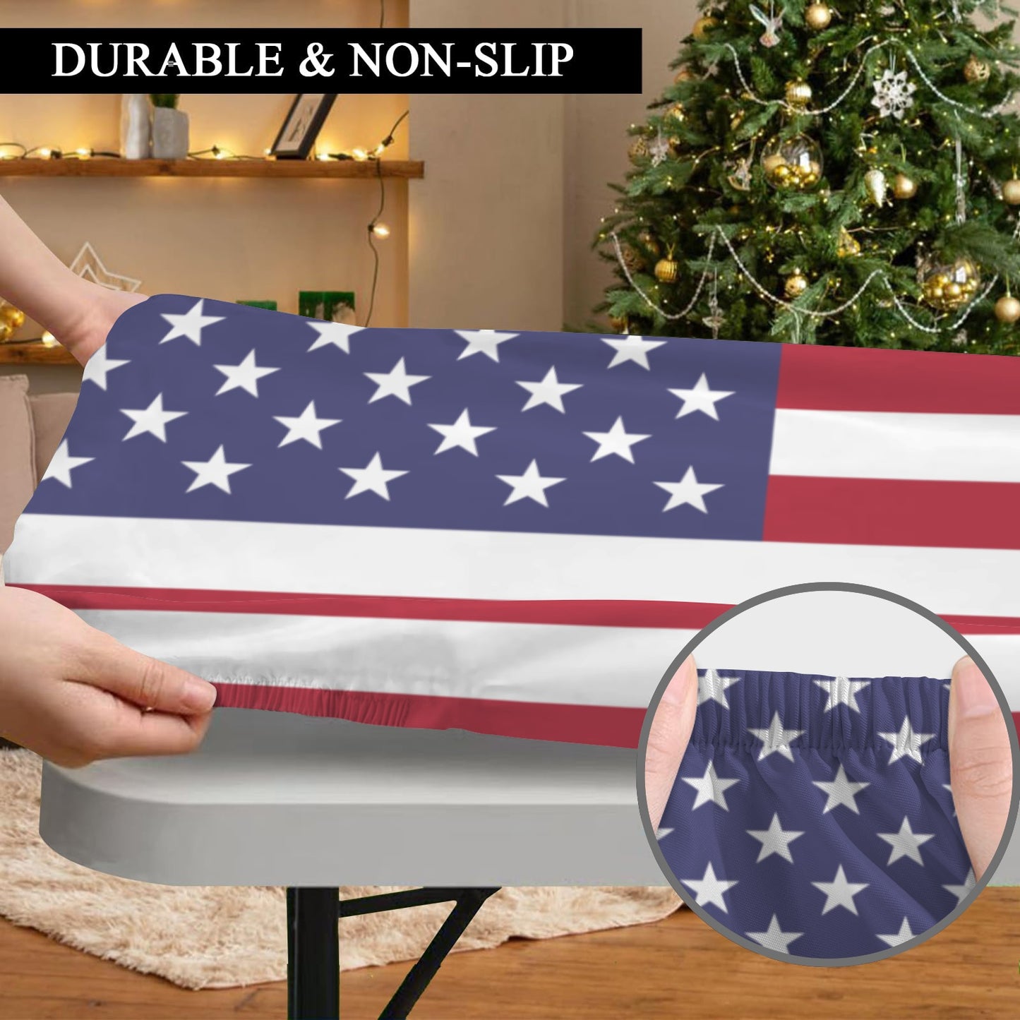 USA/American Flag Inspired Custom Elastic Fitted Tablecloth 72x30 inch (Made in the USA)