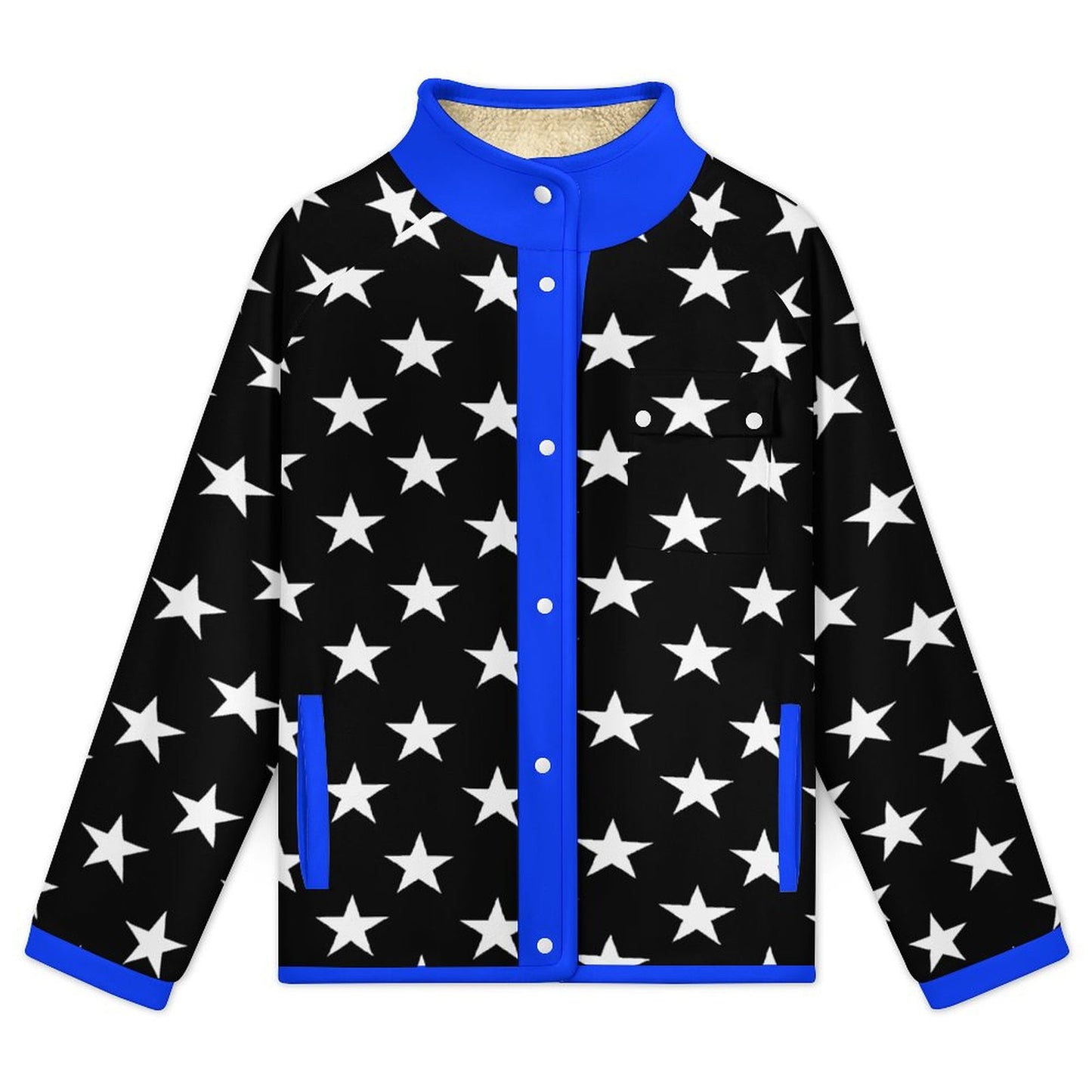 Thin Blue Line Flag Inspired Women's Stand Collar Fleece Jacket
