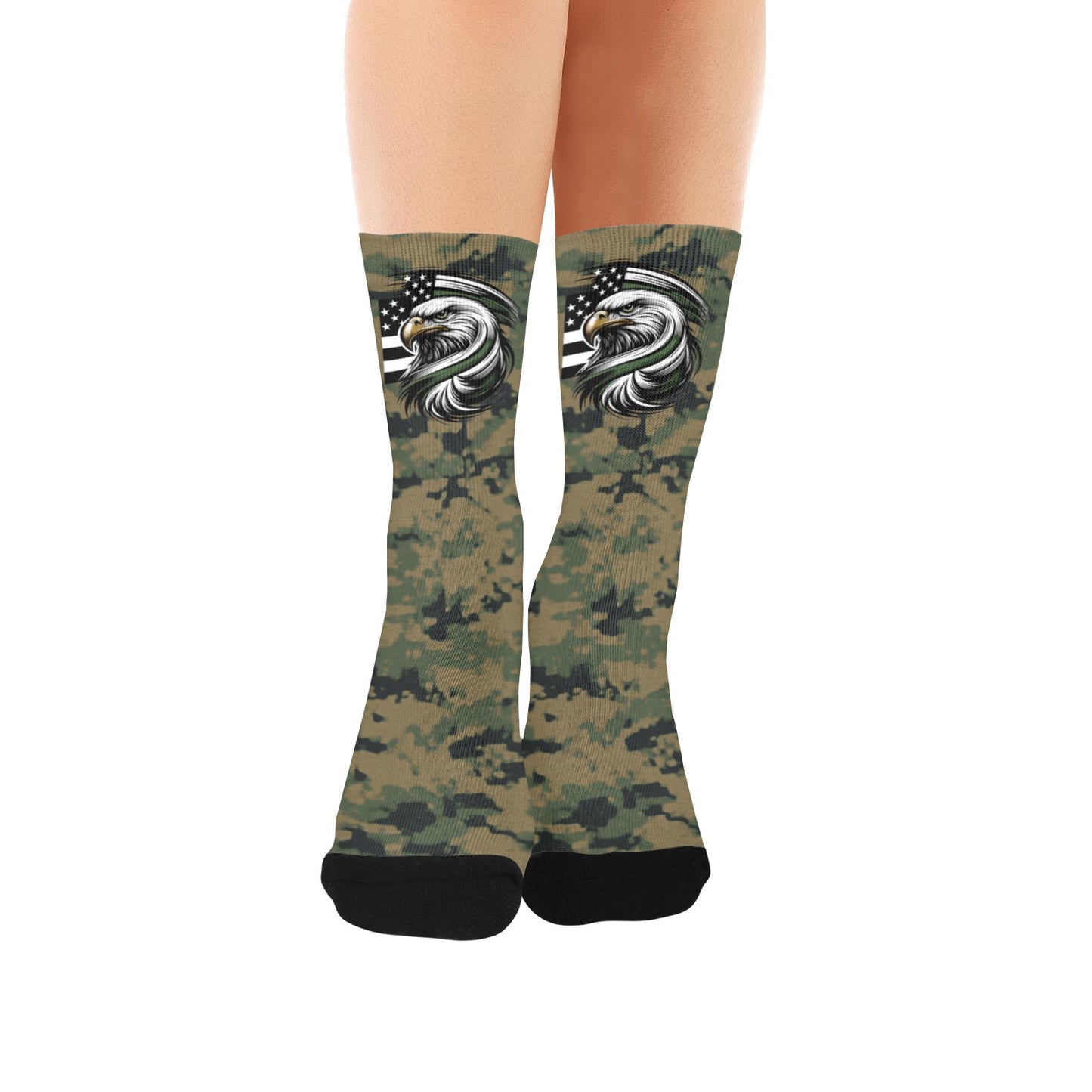 Thin Green Line Flag Inspired Eagle on Digital Camo Women's Custom  Socks | Ships from USA