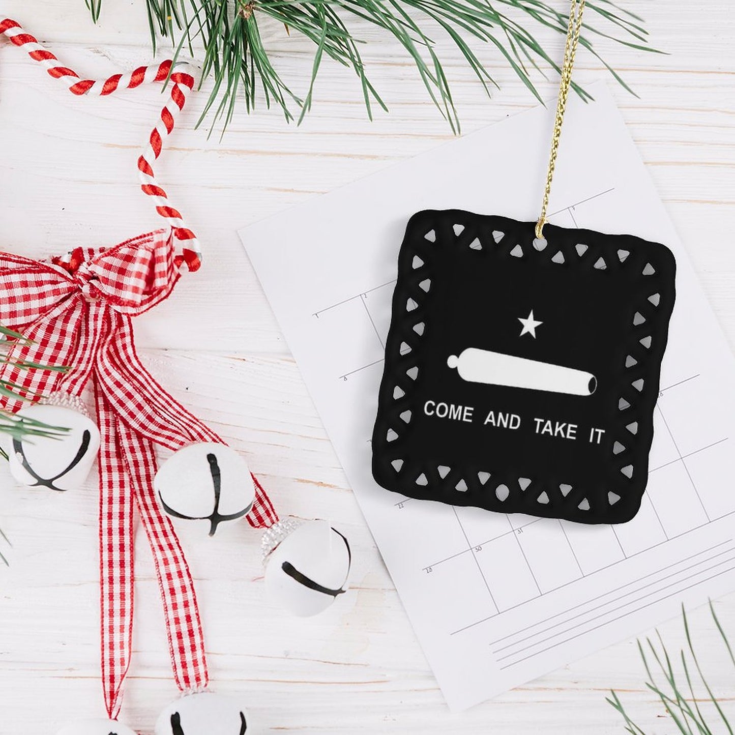 Come and Take It Flag Inspired Square Ceramic Ornament Made in the USA