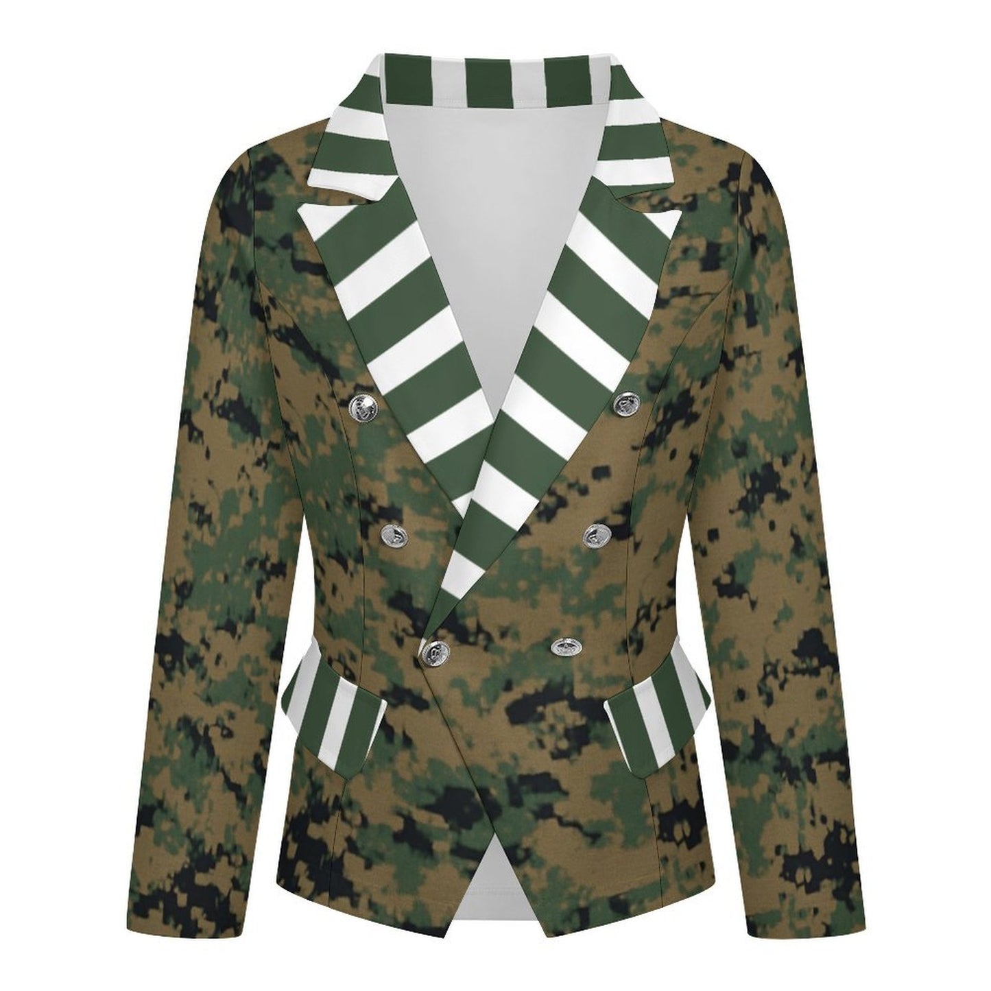 Thin Green Line Flag Inspired On Digital Camo Women’s Double Breasted Blazer