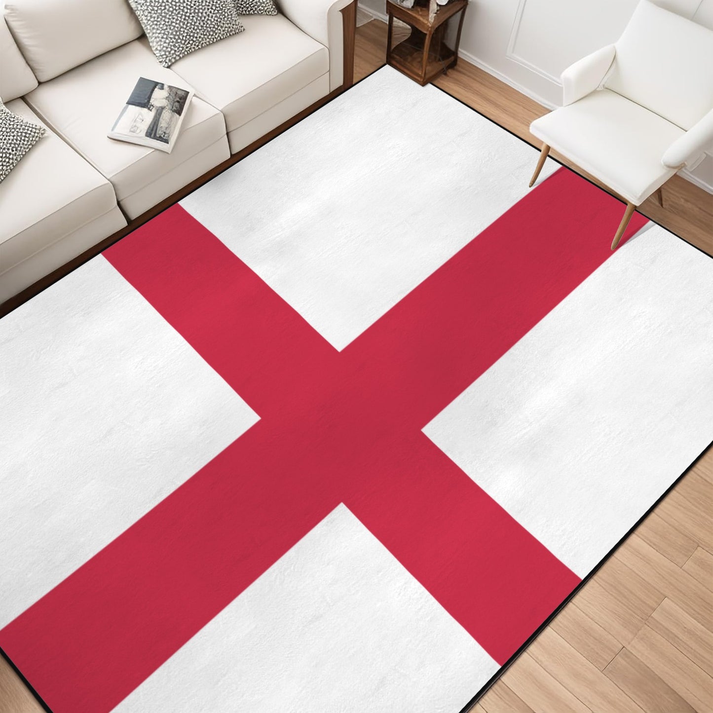 England Flag Inspired 84x60 Inch Area Rug with Black Binding (Made in the USA)