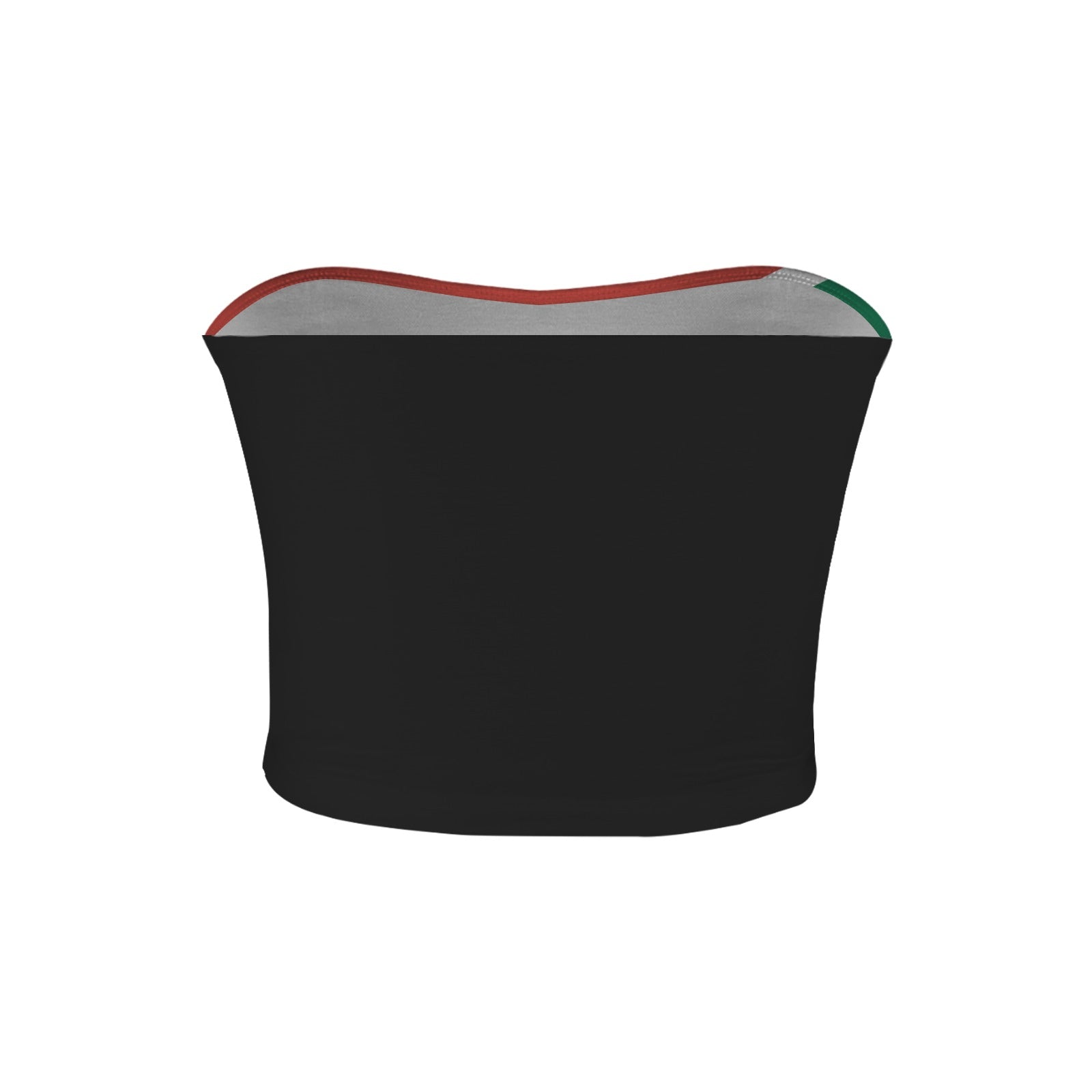 Black tube top with tricolor trim, by [Brand].
