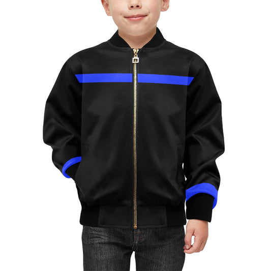Thin Blue Line Flag Inspired Kids' Bomber Jacket with Pockets