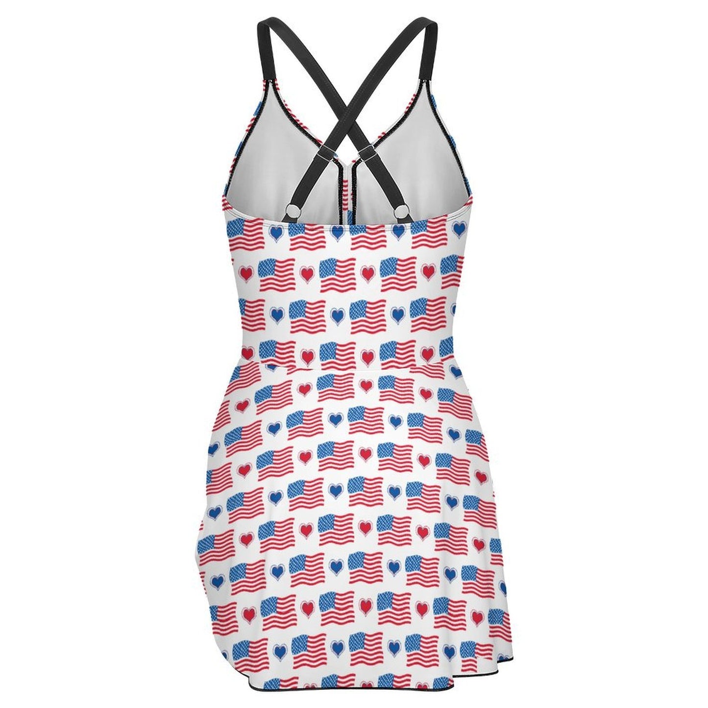 USA/American Flag Inspired Flag & Hearts Pattern Women's Hem Tie One-piece Swimsuit
