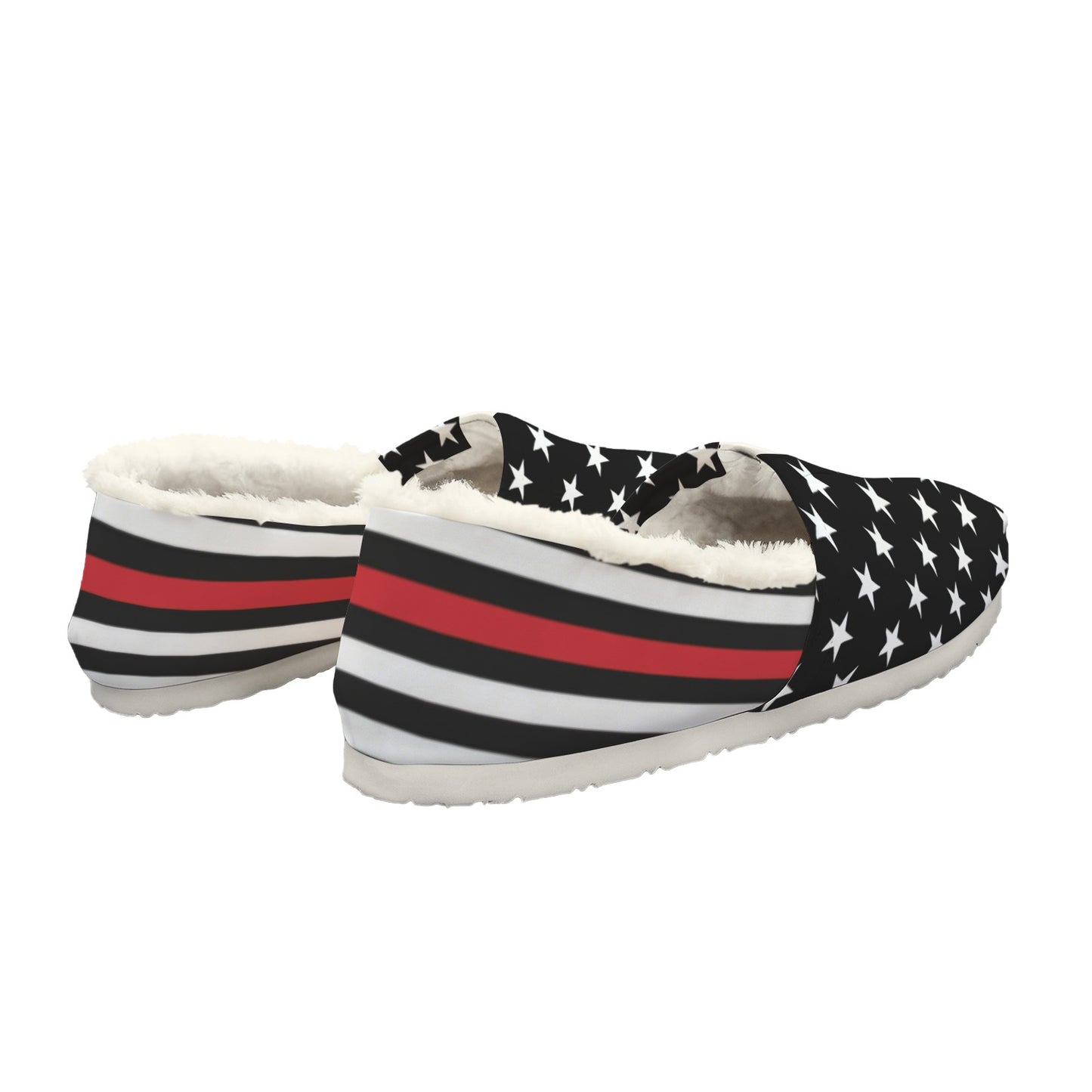 Thin Red Line Flag Inspired Women's Fleece-Lined Canvas Slip-On