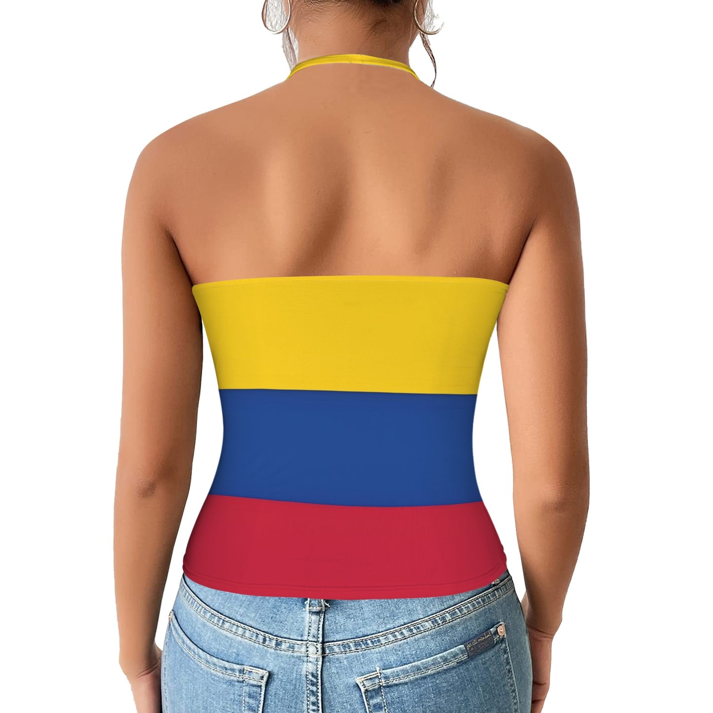 Colombia Flag Inspired V-neck Halter Open Back Tank Top