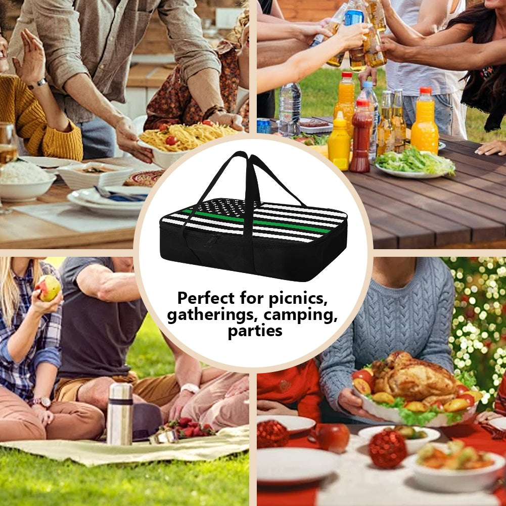 Thin Green Line Flag Inspired Insulated Casserole Carrier – Durable Hot & Cold Food Bag