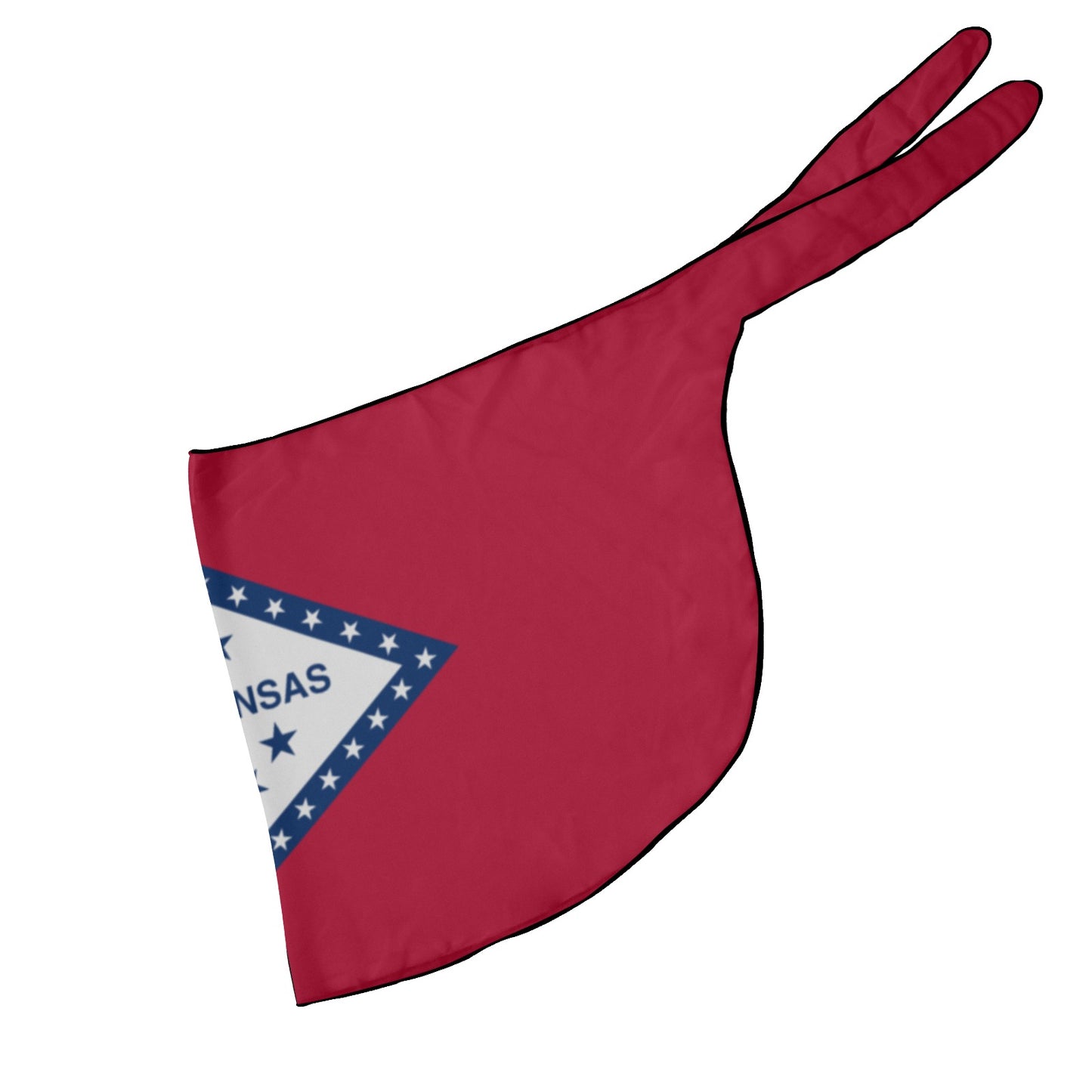 Red [Brand] dog bandana featuring partial Arkansas flag design.