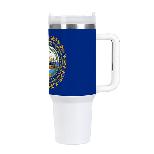 Travel mug featuring New Hampshire flag design by [Brand].