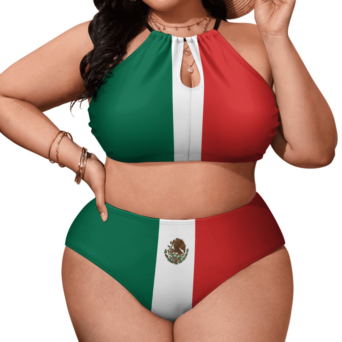 Mexico Flag Inspired Plus Size High Waisted Bikini