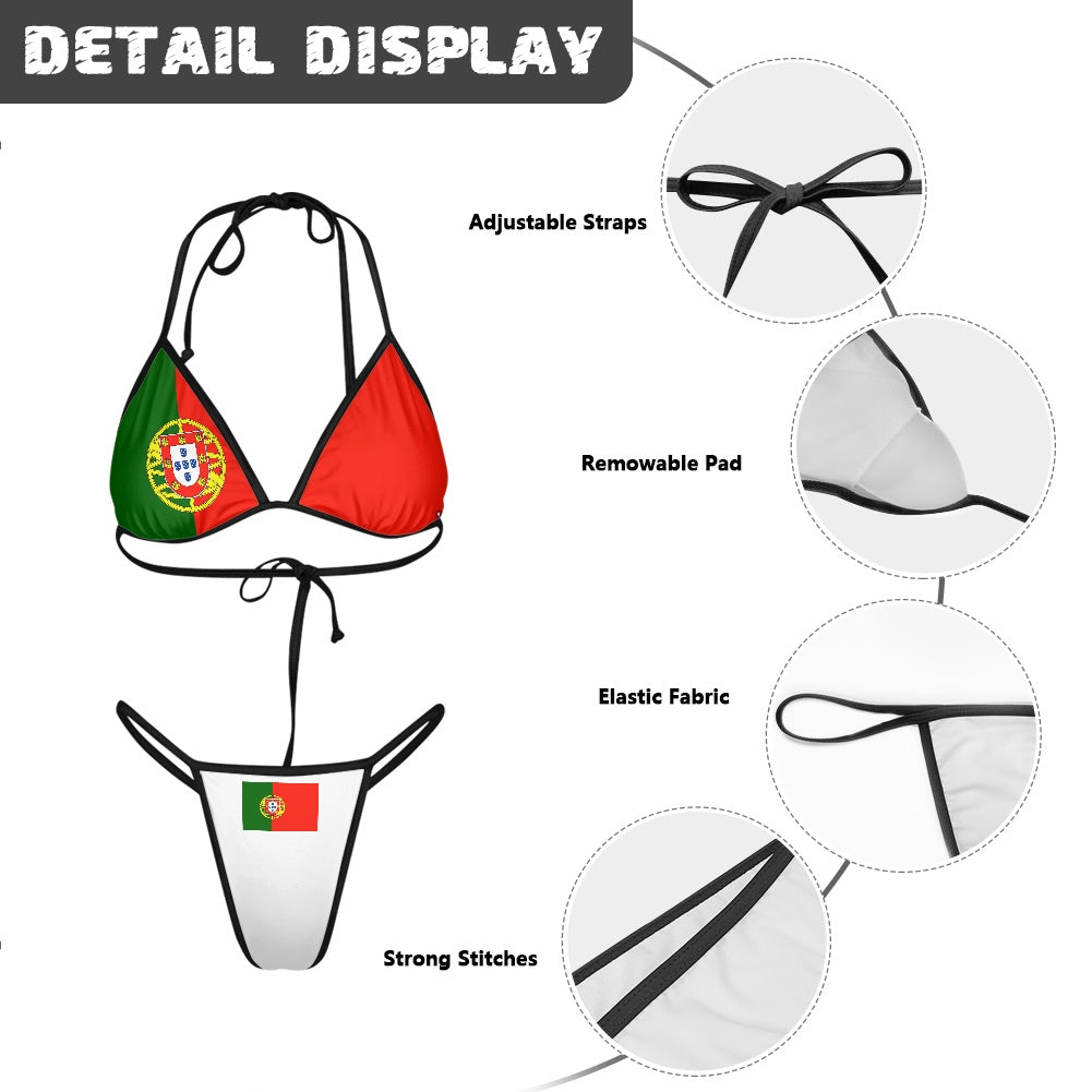 [Brand] bikini with Portugal flag, adjustable straps, elastic fabric.