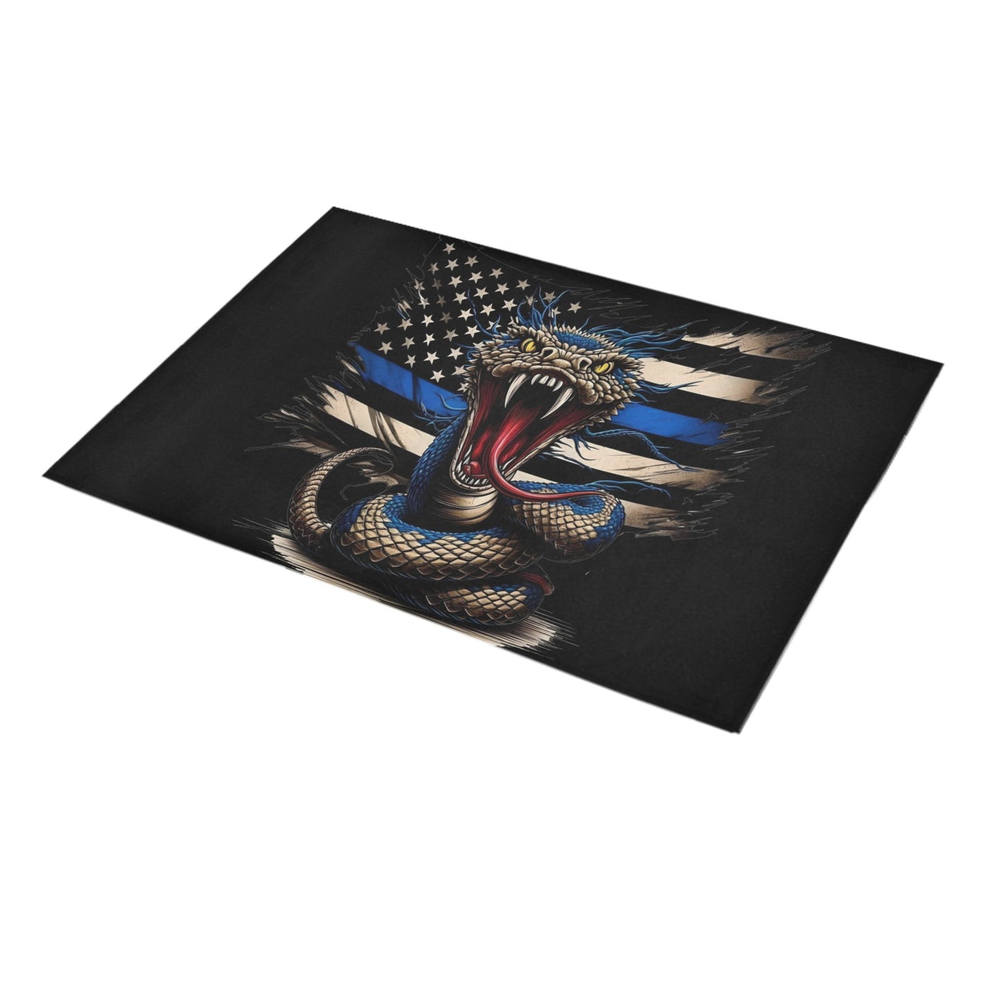 Thin Blue Line Flag Inspired Snake Doormat 30" x 18" (Sponge Material)