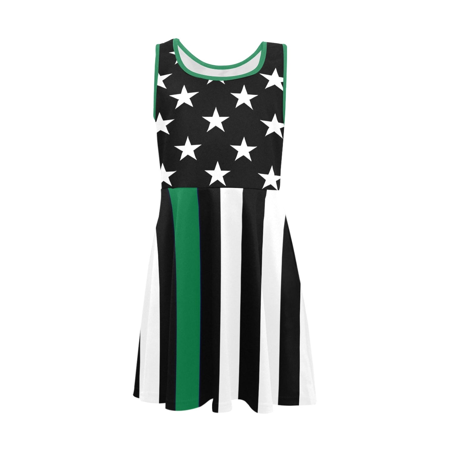 Thin Green Line Flag Inspired Girls' Sleeveless Sundress | Ships from USA