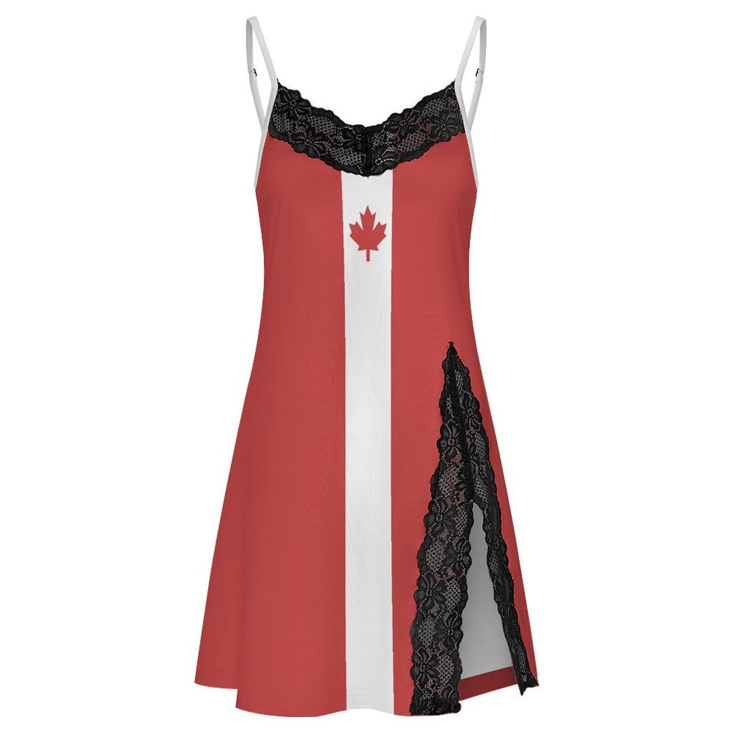 Canada Flag Inspired Women's Lace Slit Cami Pajama Dress