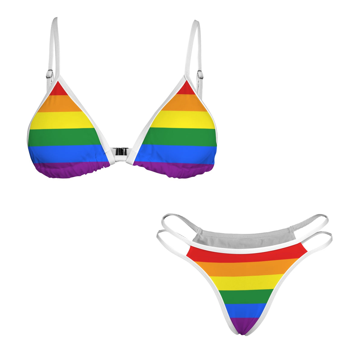 Rainbow Flag Inspired Double-Strap Triangle Bikini Set Style-1