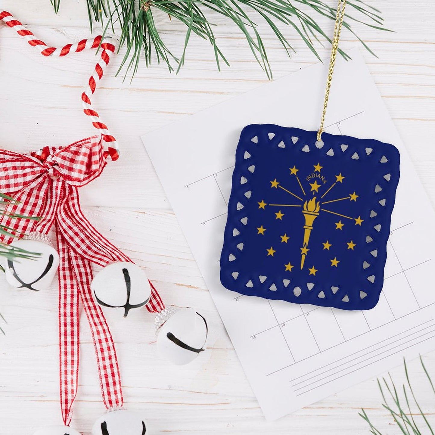Indiana Flag Inspired Square Ceramic Ornament Made in the USA