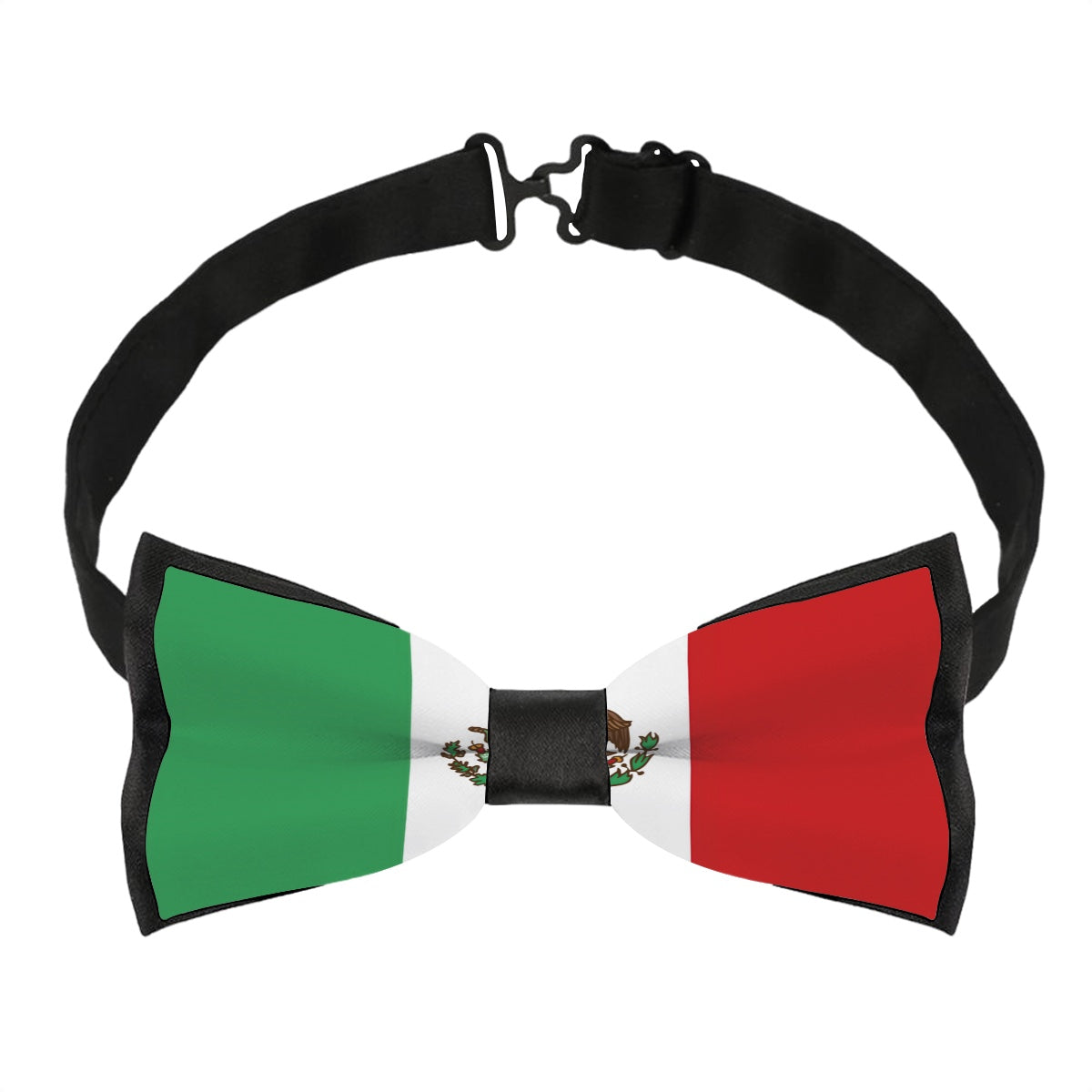 [Brand] bow tie featuring the Mexican flag colors design.