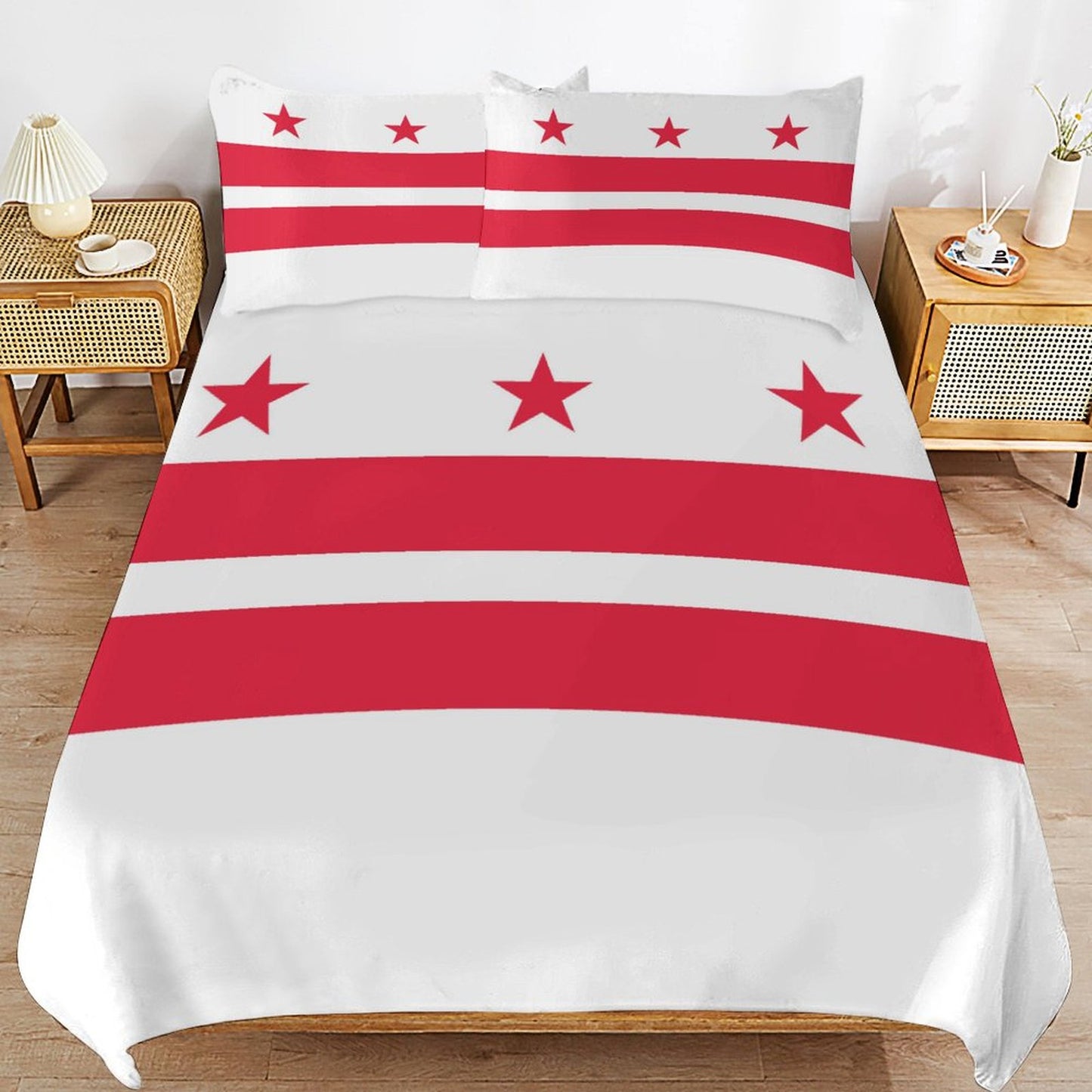 Washington D.C. Flag Inspired 3-Piece Bedding Set (1 Duvet Cover + 2 Pillow Shams) – 102"×90"