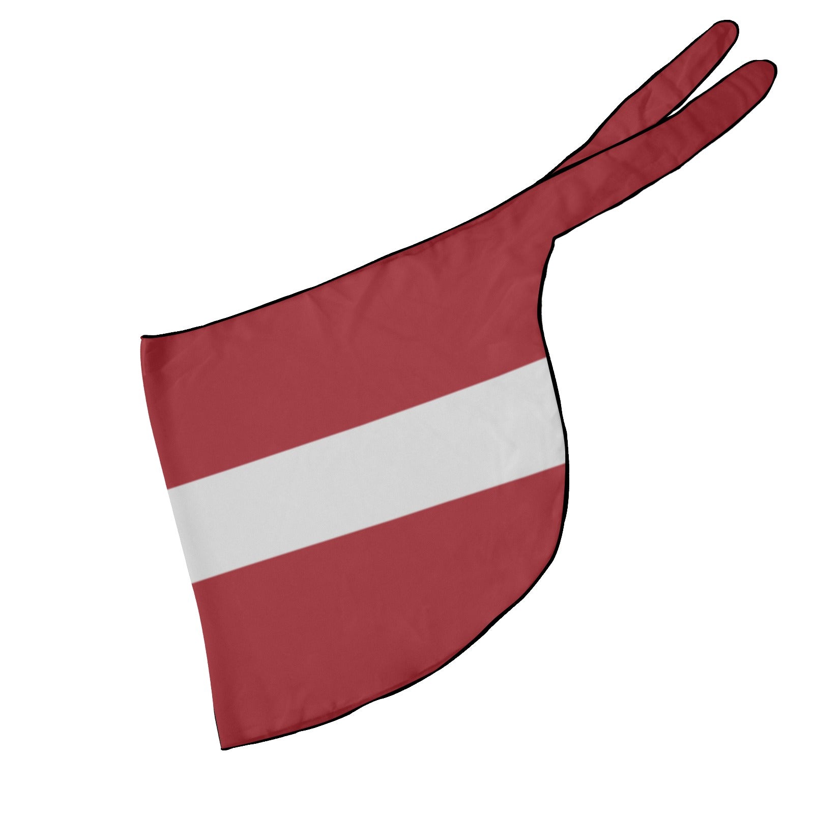 [Brand] rabbit-shaped headscarf with Latvian flag design shown.