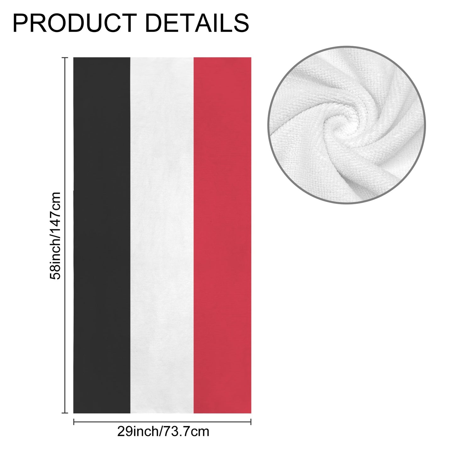 Yemen Flag Inspired Custom Bath Towel 29"x58"(Made in USA)