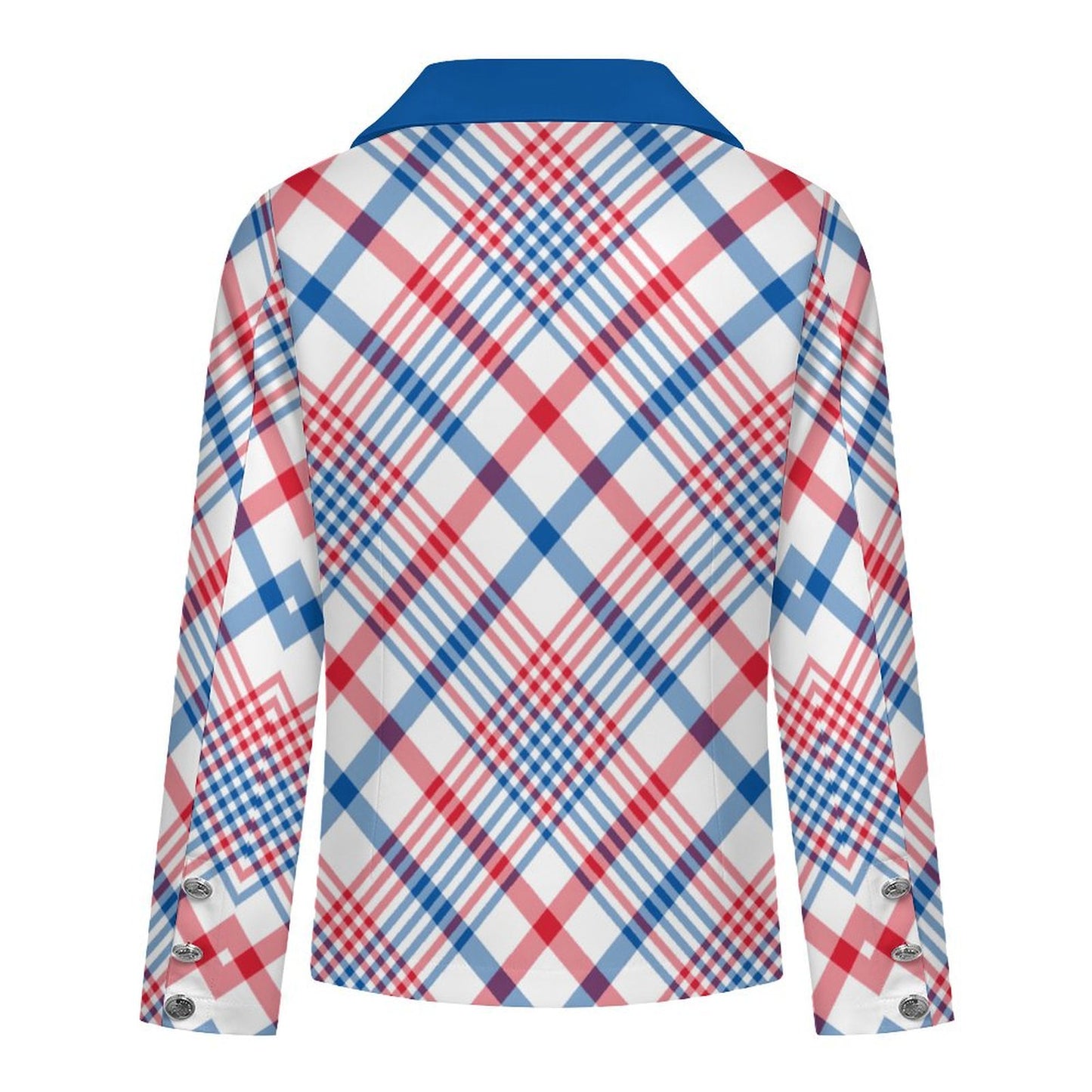 USA/American Flag Inspired Plaid Pattern Women’s Double Breasted Blazer