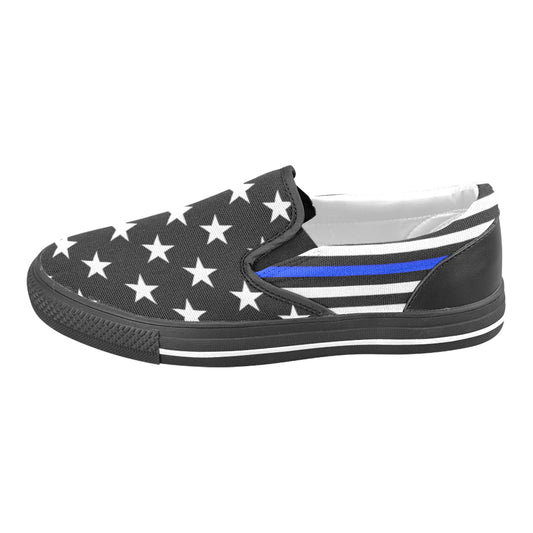 Thin Blue Line Flag Inspired Slip-on Canvas Kid's Shoes
