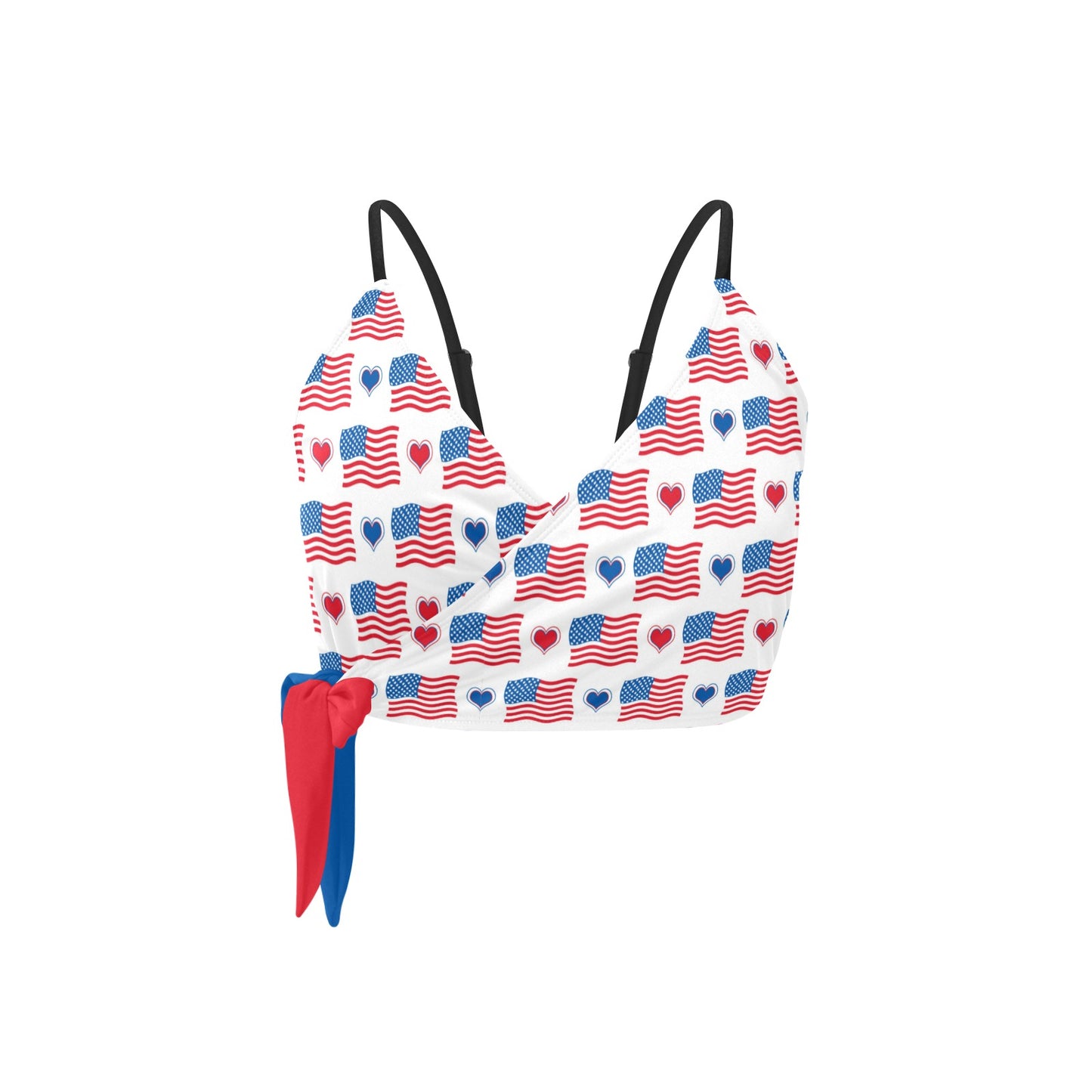 USA/American Flag Inspired Flag and Hearts Pattern Knot Side Bikini Top