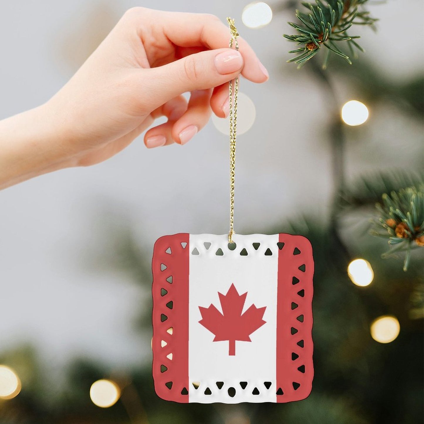 Canada Flag Inspired Square Ceramic Ornament Made in the USA