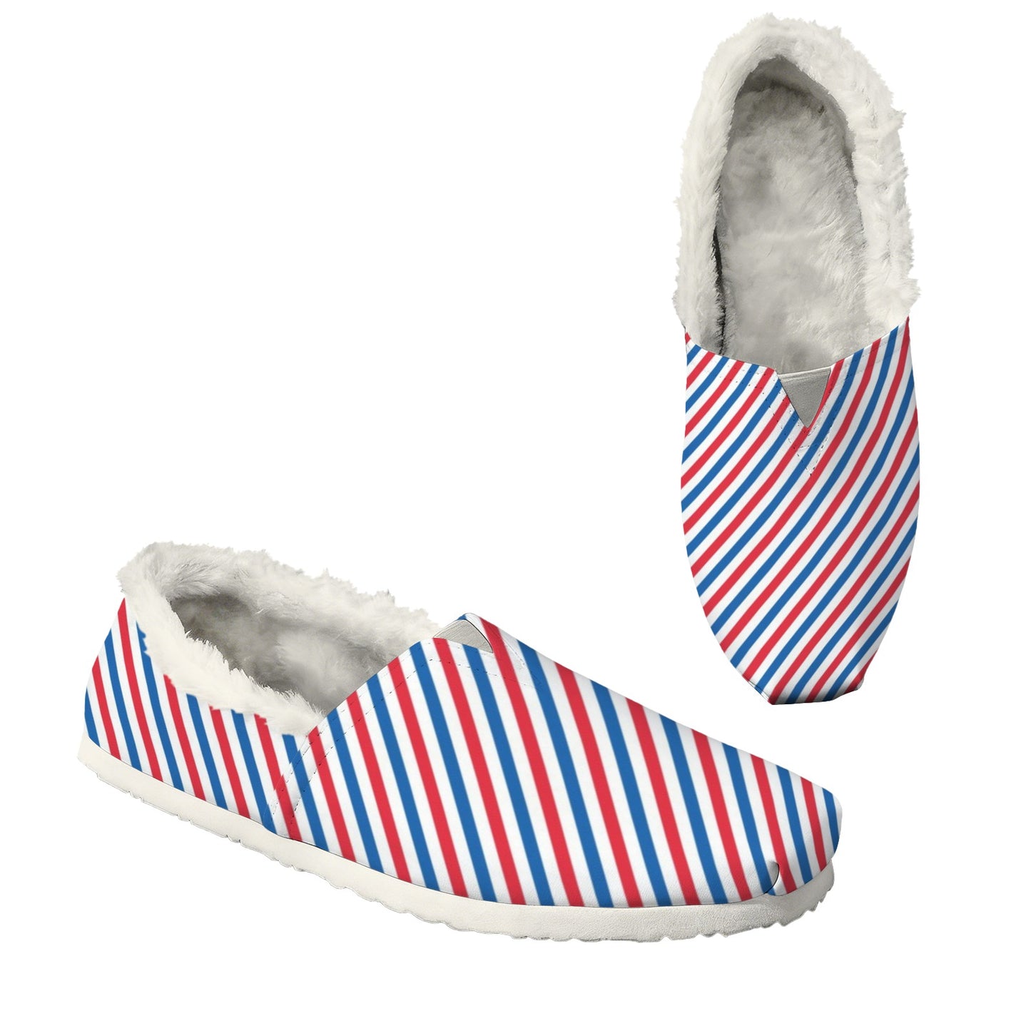 USA/American Flag Inspired Striped Pattern Women's Fleece-Lined Canvas Slip-On