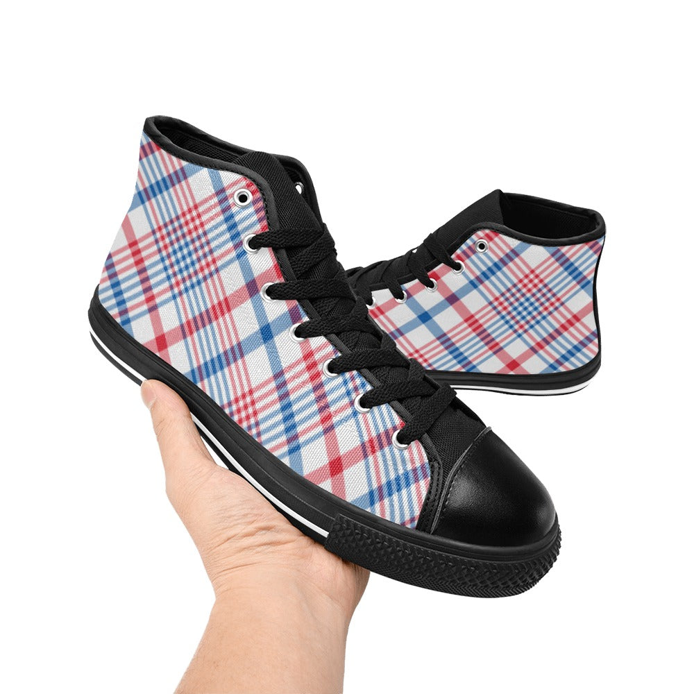 USA/American Flag Inspired Plaid Pattern Kid's High Top Canvas Shoes