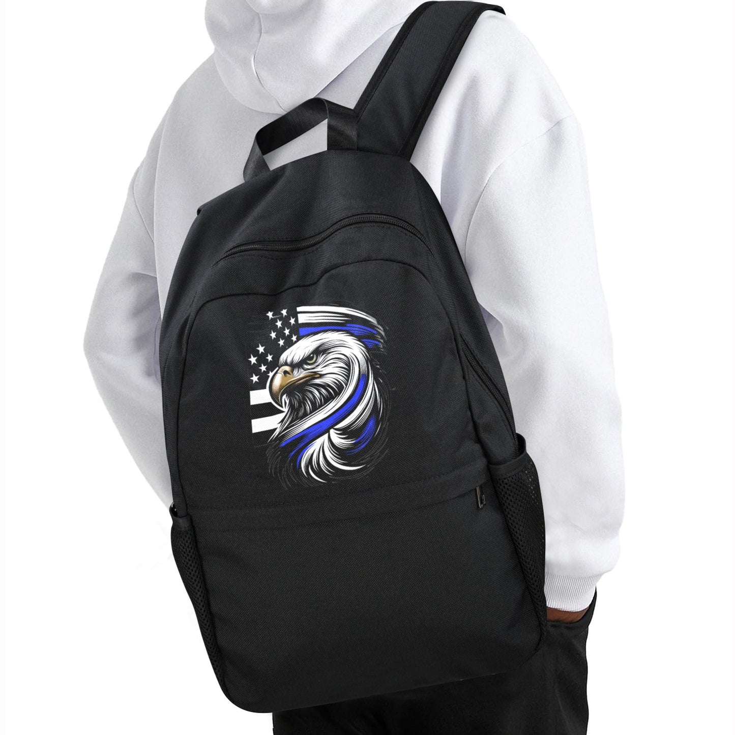 Thin Blue Line Flag Inspired Eagle Casual Backpack Printed in the USA