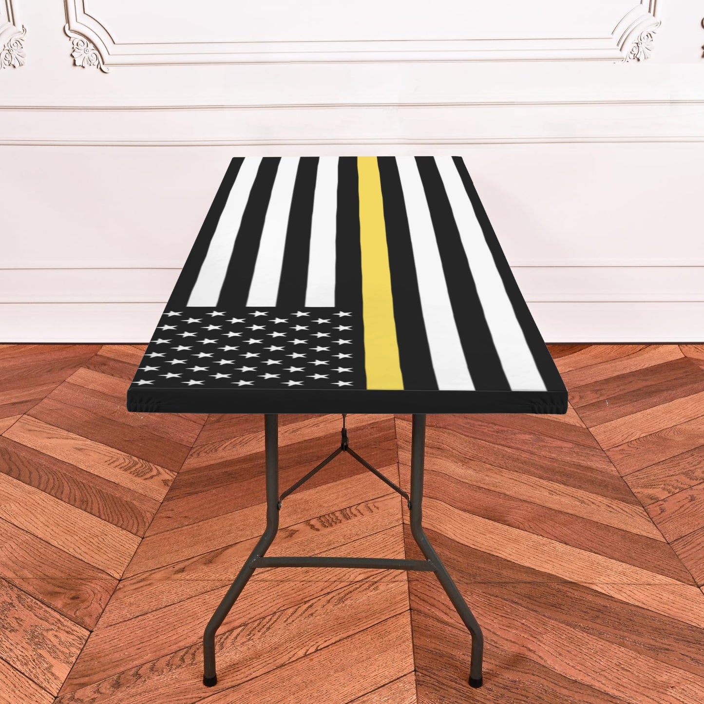 Thin Gold Line Flag Inspired Custom Elastic Fitted Tablecloth 72x30 inch (Made in the USA)