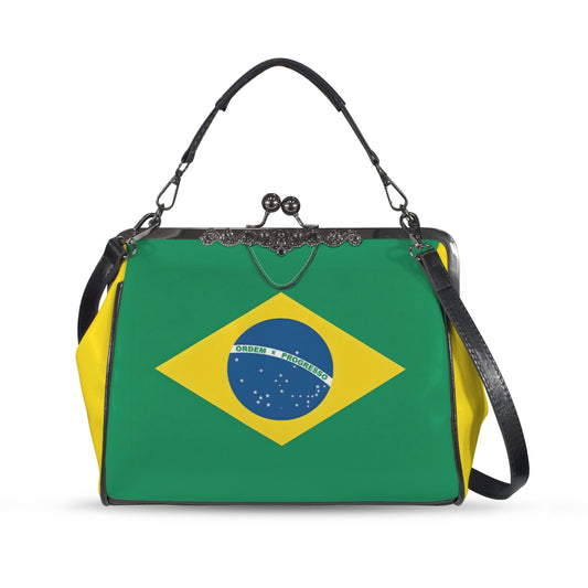 Brazil Flag Inspired Kisslock Crossbody Shoulder Bag