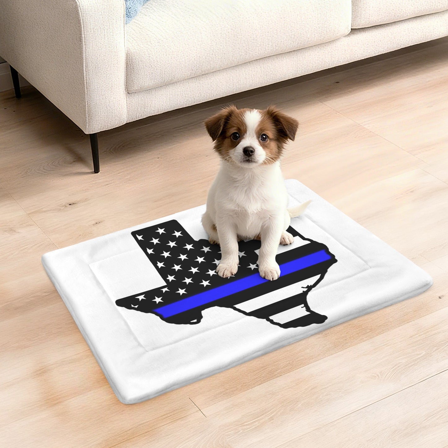 Thin Blue Line Flag Inspired Texas Shape Pet Mat 25x18inch (Made in the USA)