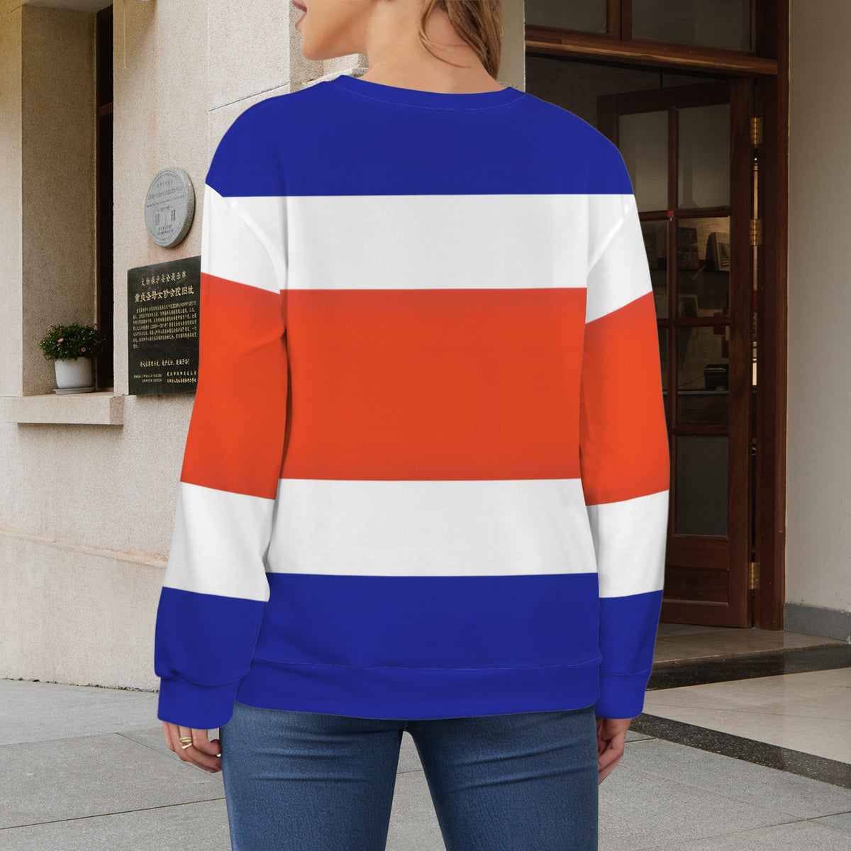 Costa Rica Flag Inspired Women's Crew Neck Sweater Printed in the USA
