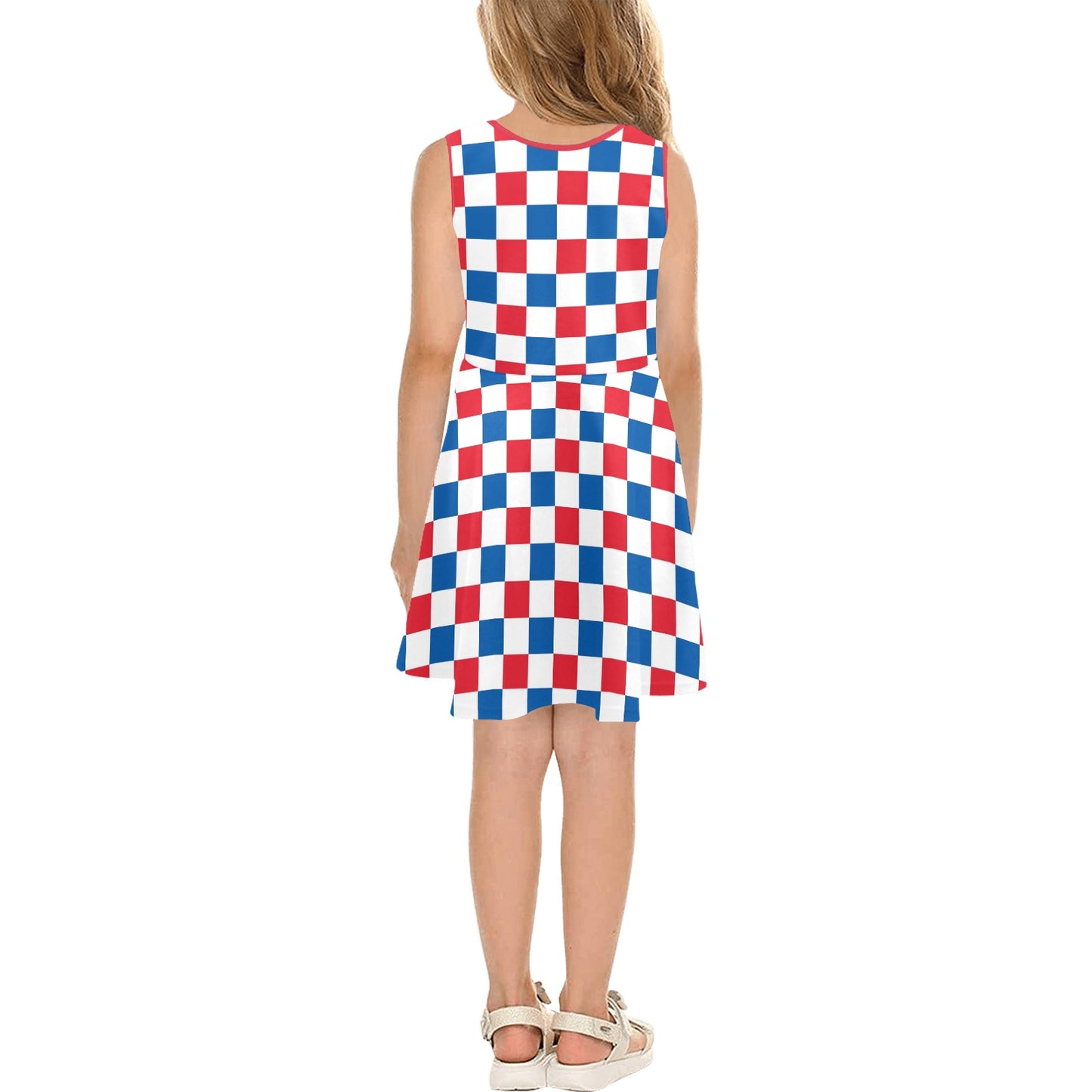 USA/American Flag Inspired Checkered Pattern Girls' Sleeveless Sundress | Ships from USA