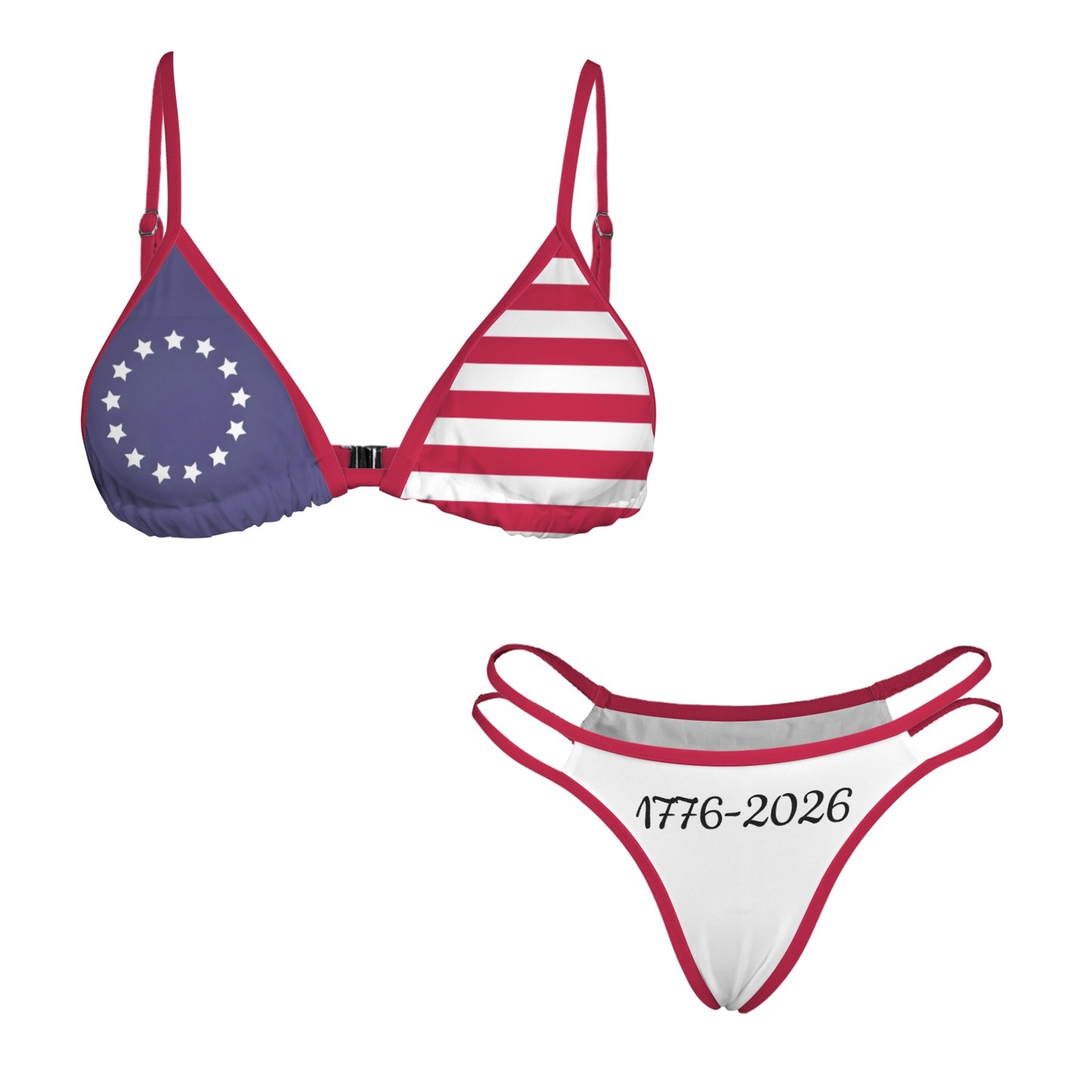 America 250 Year Anniversary Betsy Ross Flag Inspired V Neck Triangle Bikini Sets