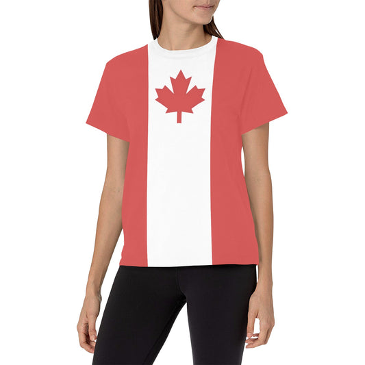 Canada Flag Inspired Women's All Over Print Crew Neck T-Shirt(T40-2)(Made in Queens)