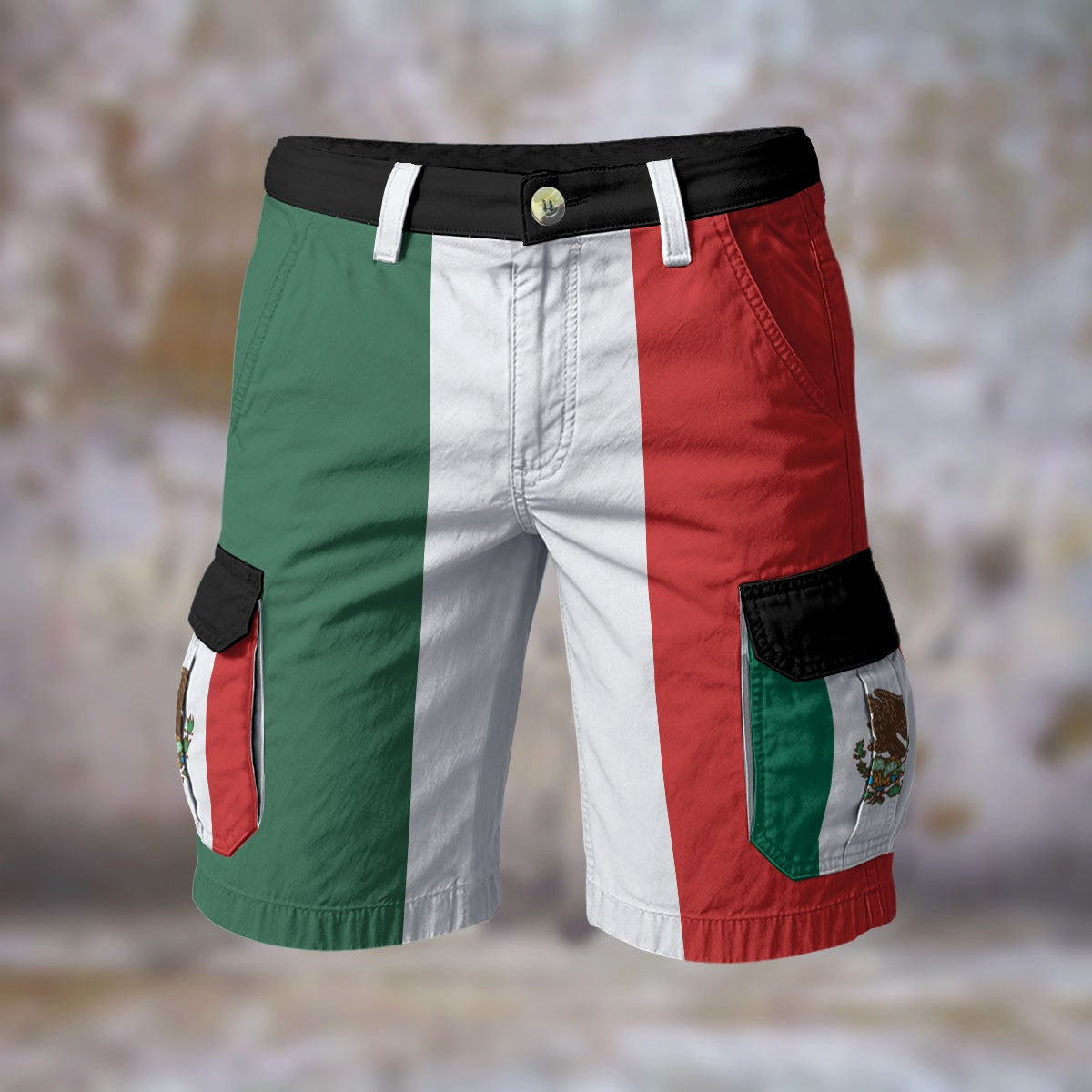 Mexico Flag Inspired Men’s Cargo Shorts (black trim)