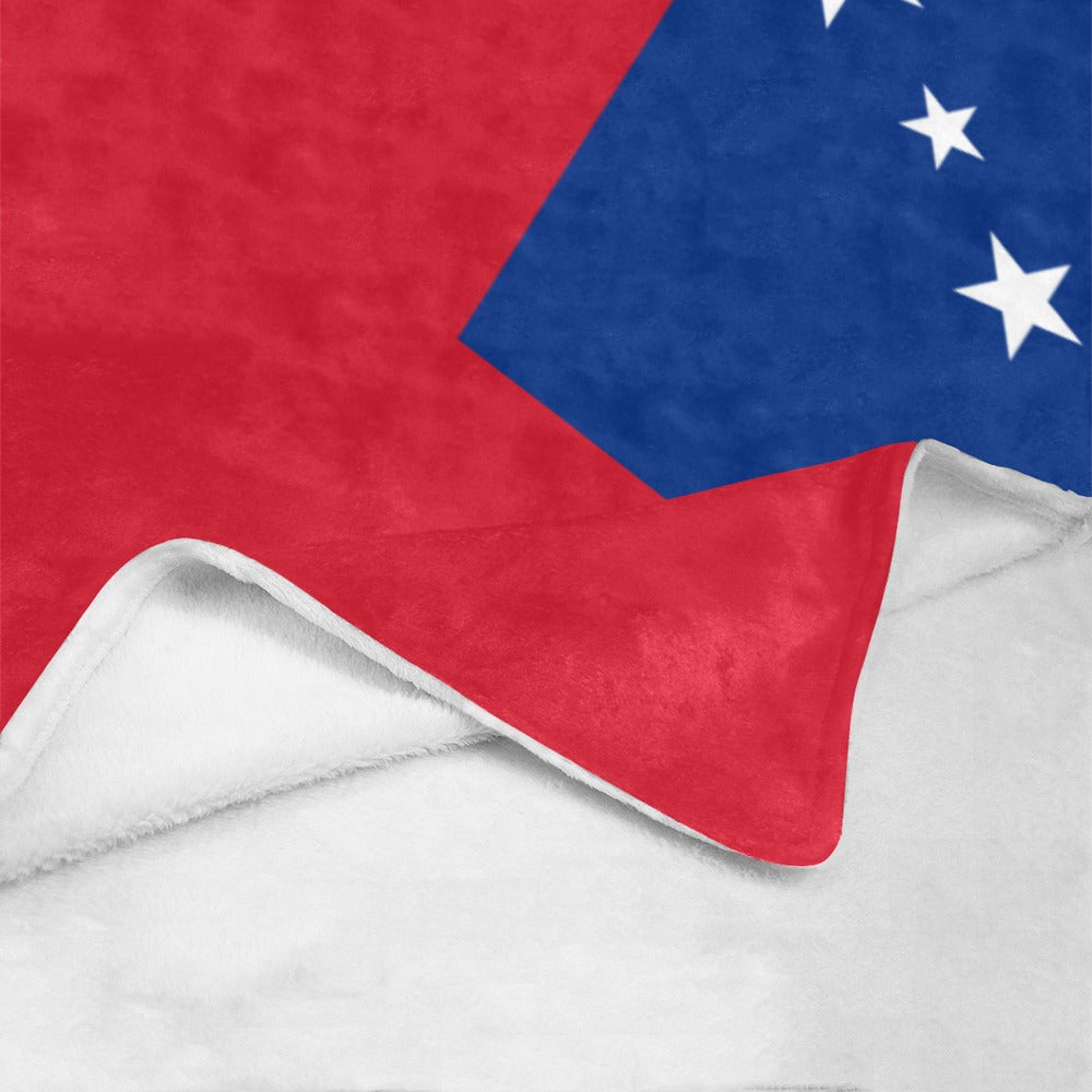 Red and blue Luv My Flag blanket with stars.