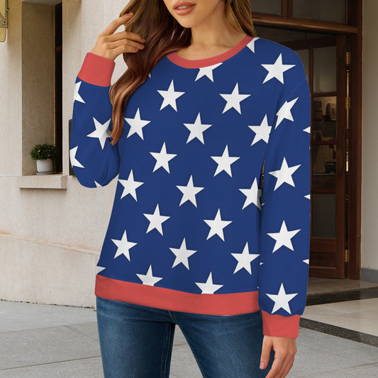 USA/American Flag Inspired Women's Crew Neck Sweater Style-2 Printed in the USA