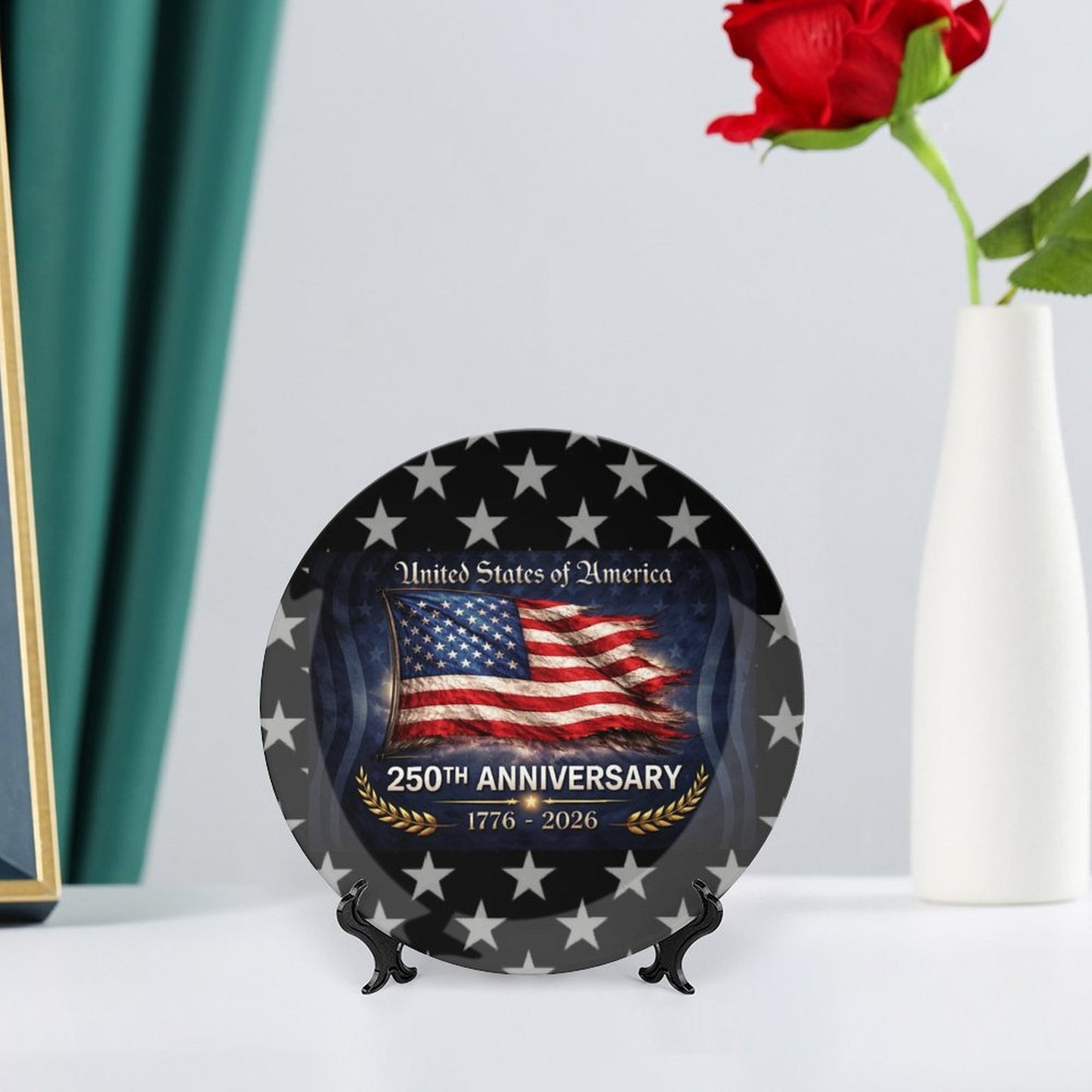 America 250 Anniversary USA/American Flag Inspired Bone China Decorative Plate