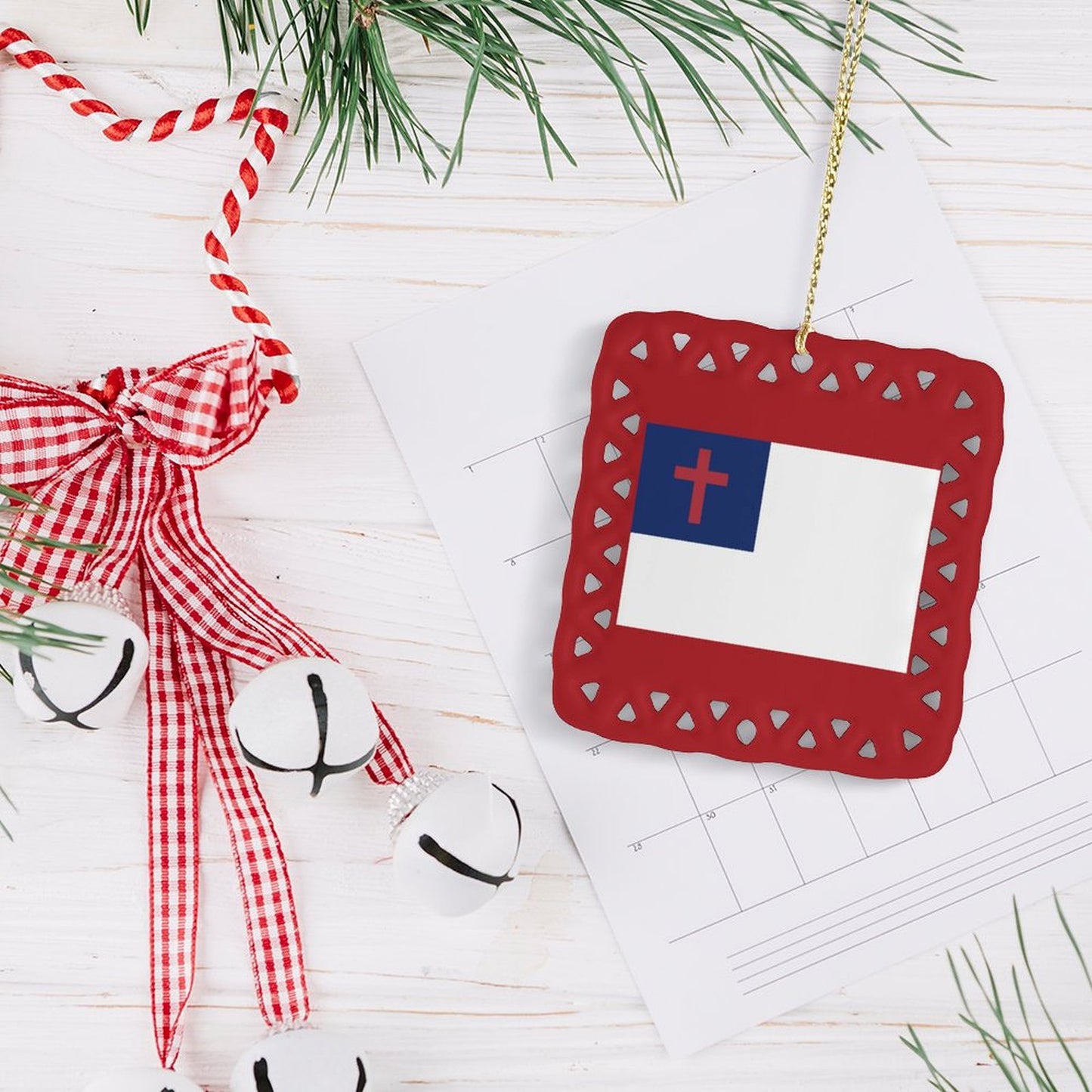 Christian Flag Inspired Square Ceramic Ornament Made in the USA