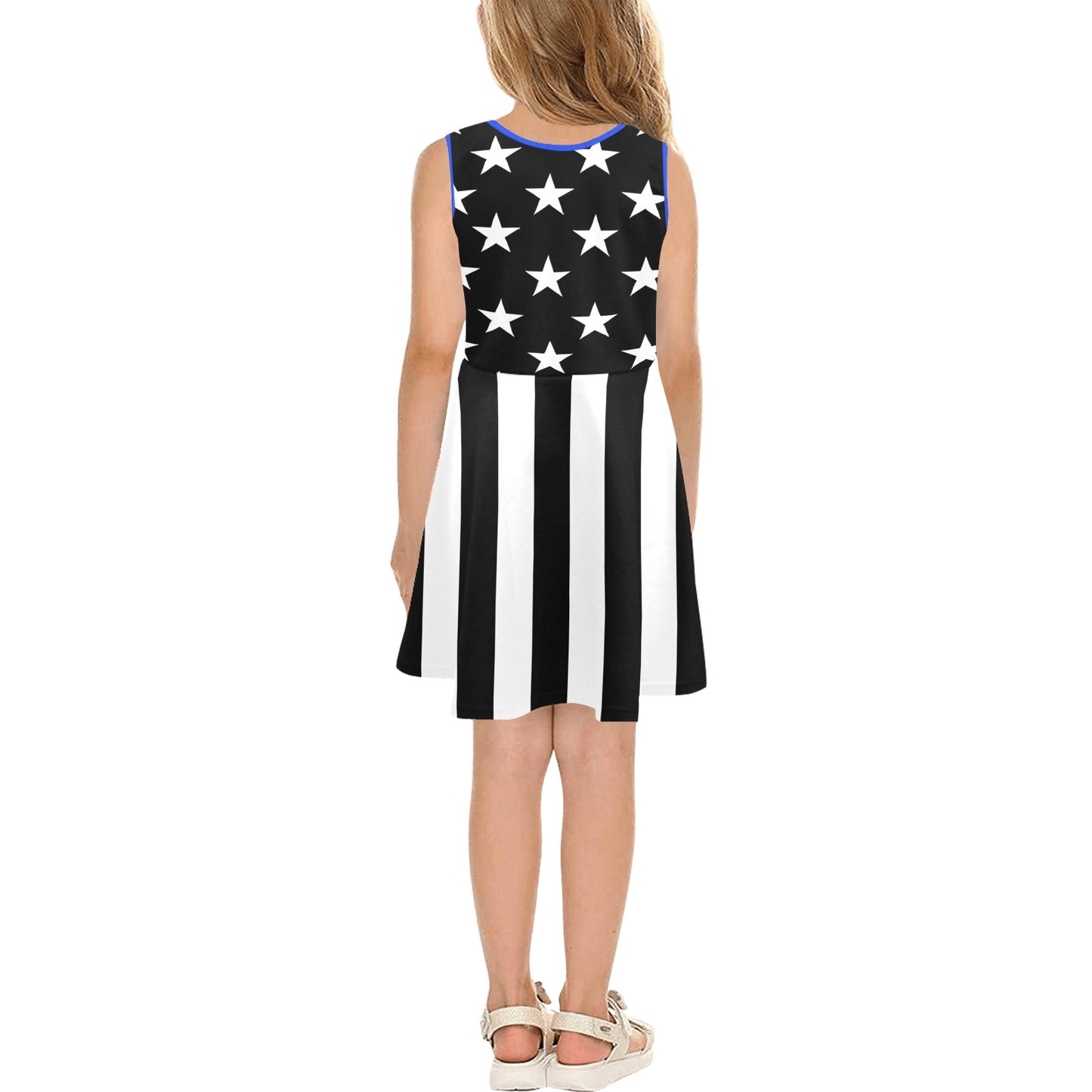 Thin Blue Line Flag Inspired Girls' Sleeveless Sundress | Ships from USA