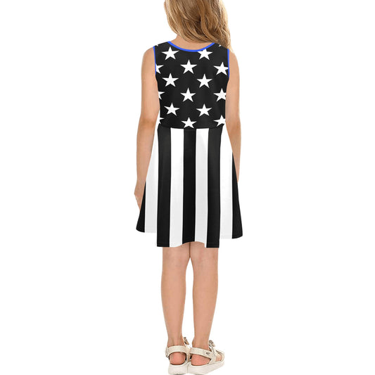 Thin Blue Line Flag Inspired Girls' Sleeveless Sundress | Ships from USA