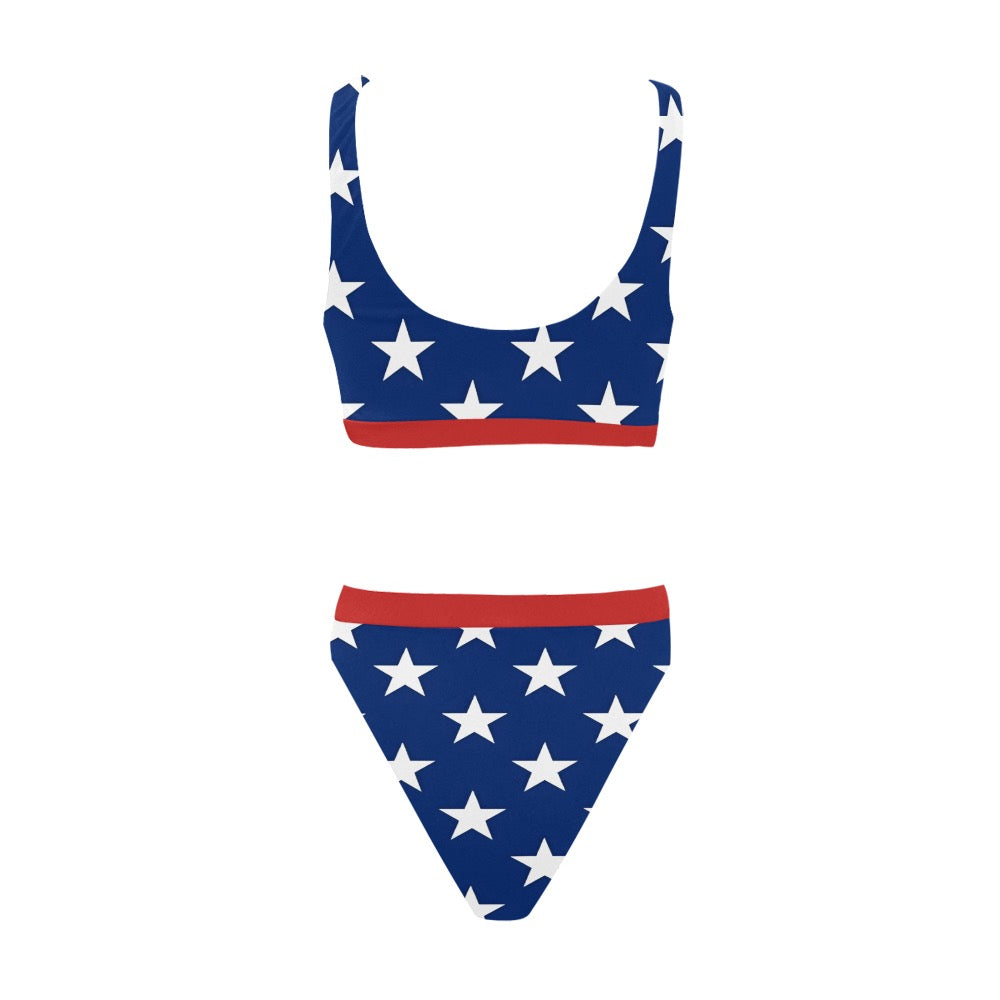 USA/American Flag Inspired Sport Top & High-Waisted Bikini Swimsuit