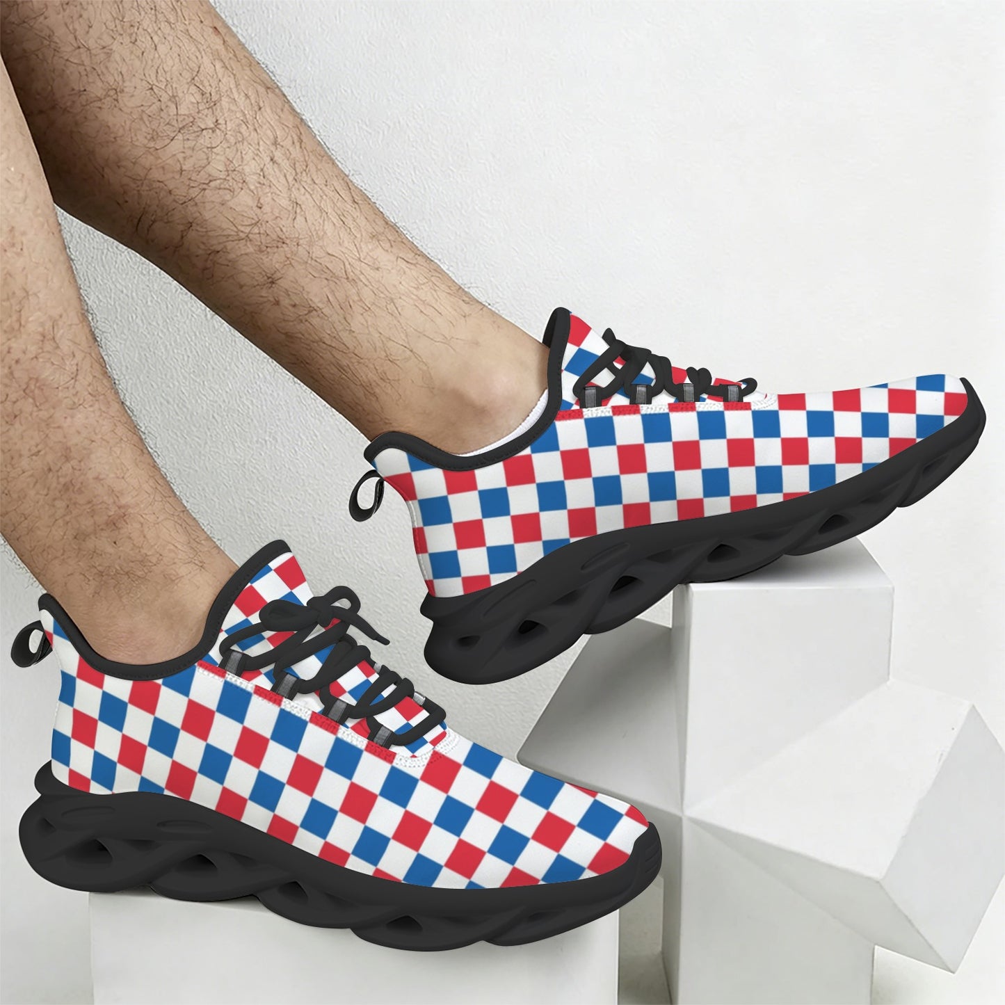 USA/American Flag Inspired Checkered Pattern Men's Twisted Sole Sneakers