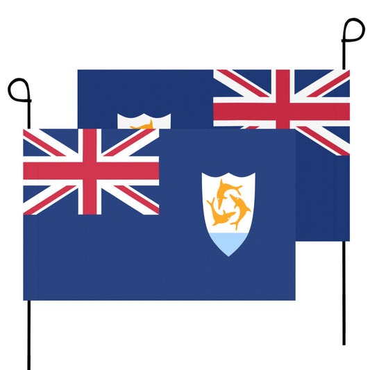 Two Anguilla flags on poles, featuring Luv My Flag.