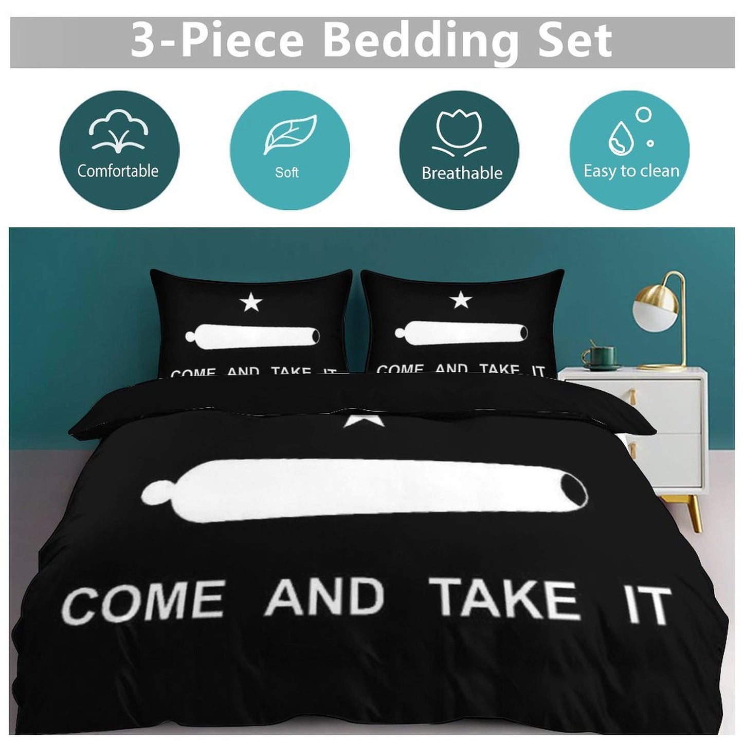 Come and Take It Flag Inspired 3-Piece Bedding Set (1 Duvet Cover + 2 Pillow Shams) – 102"×90"